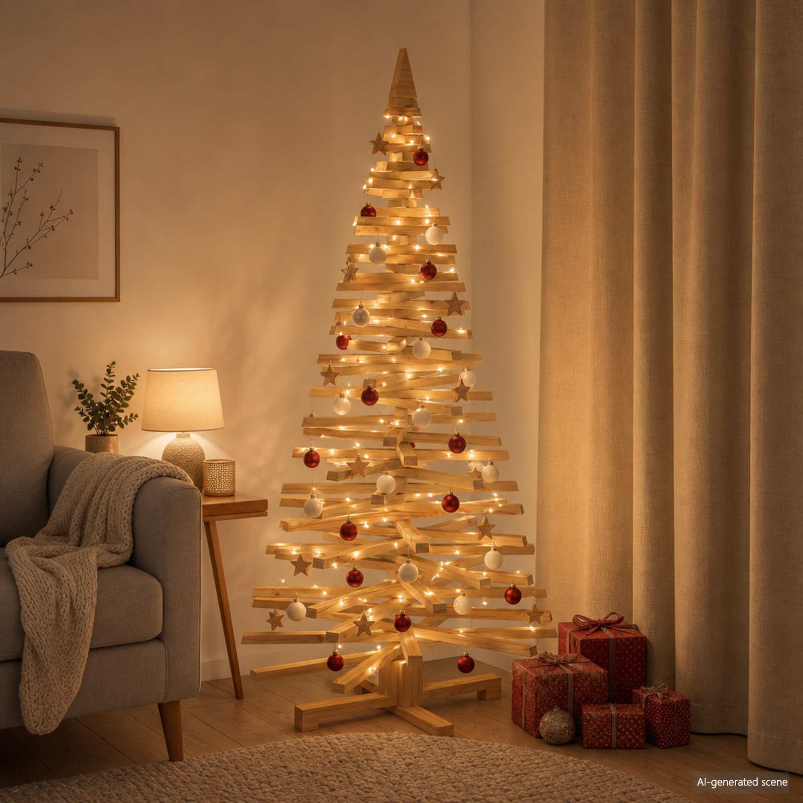 Albero di Natale in legno KOTKA 150 cm Legno Massello di Pino