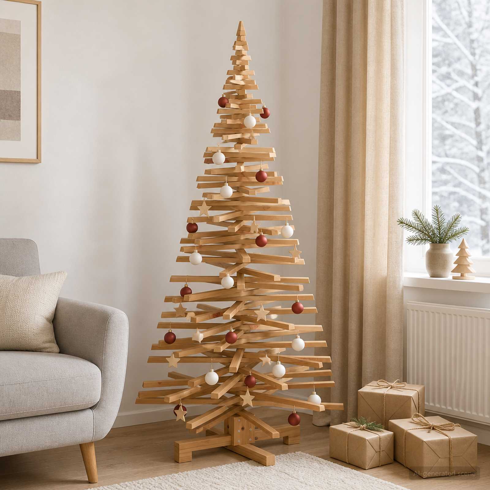 Albero di Natale in legno KOTKA 180 cm Legno Massello di Pino