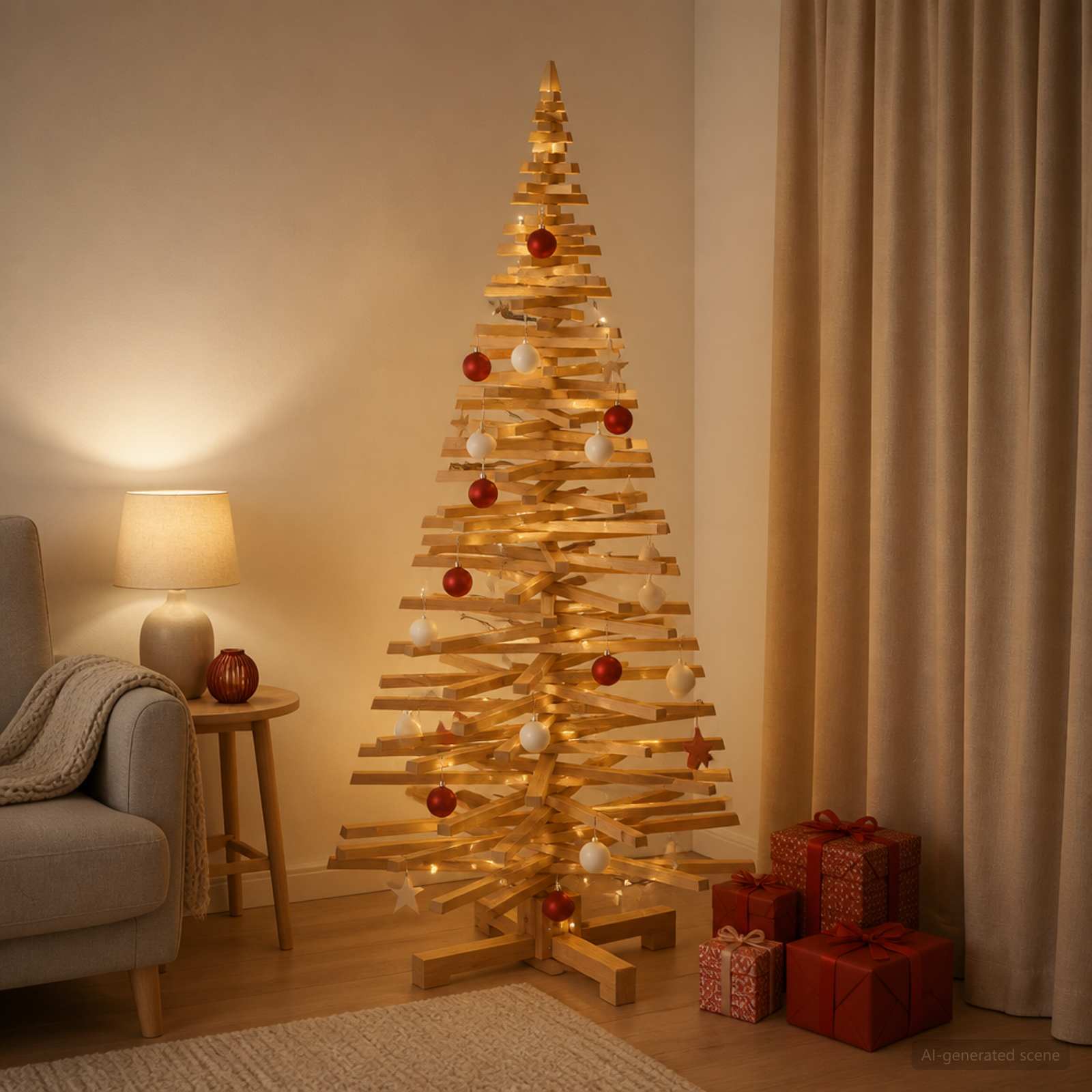 Albero di Natale in legno KOTKA 180 cm Legno Massello di Pino