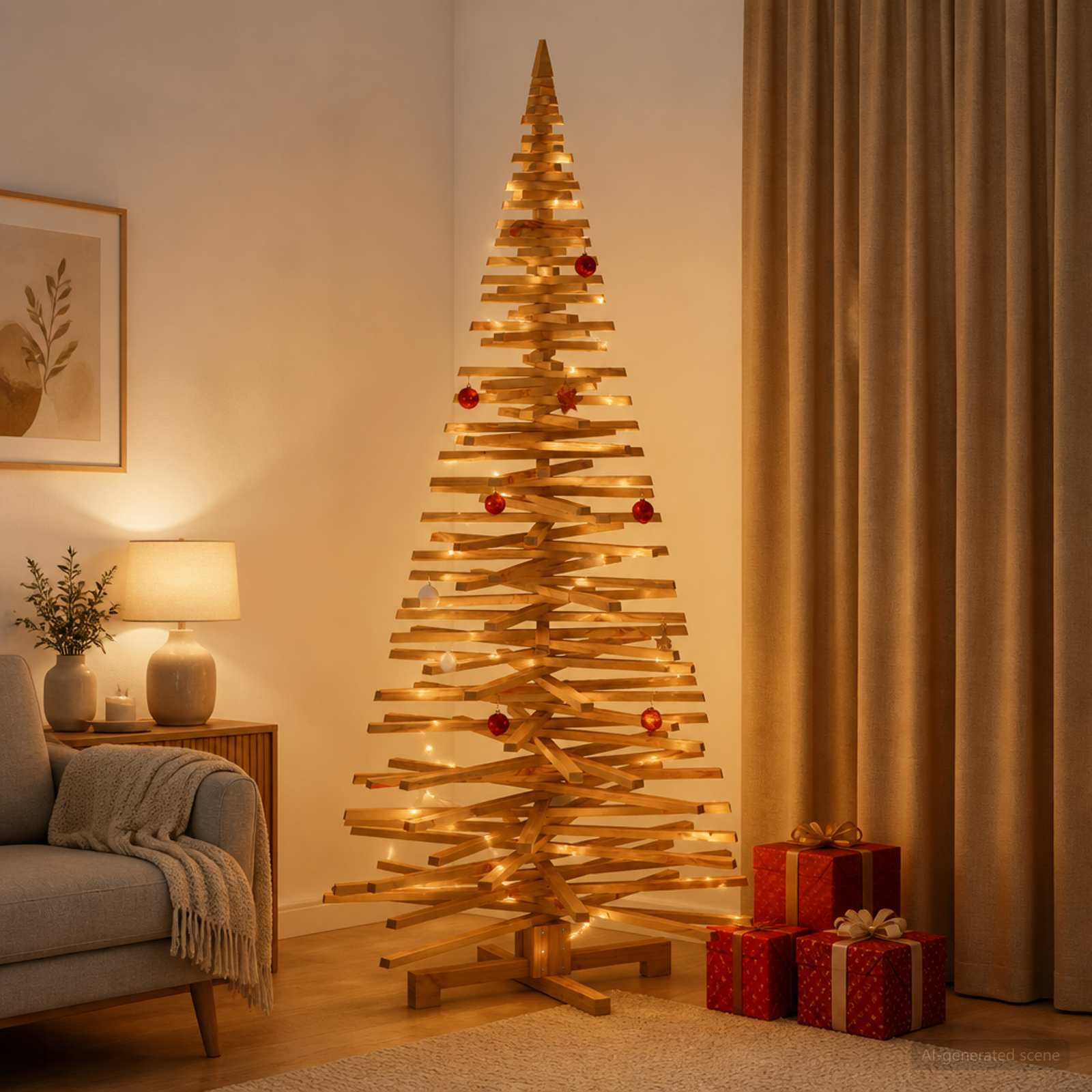 Albero di Natale in legno KOTKA 210 cm Legno Massello di Pino