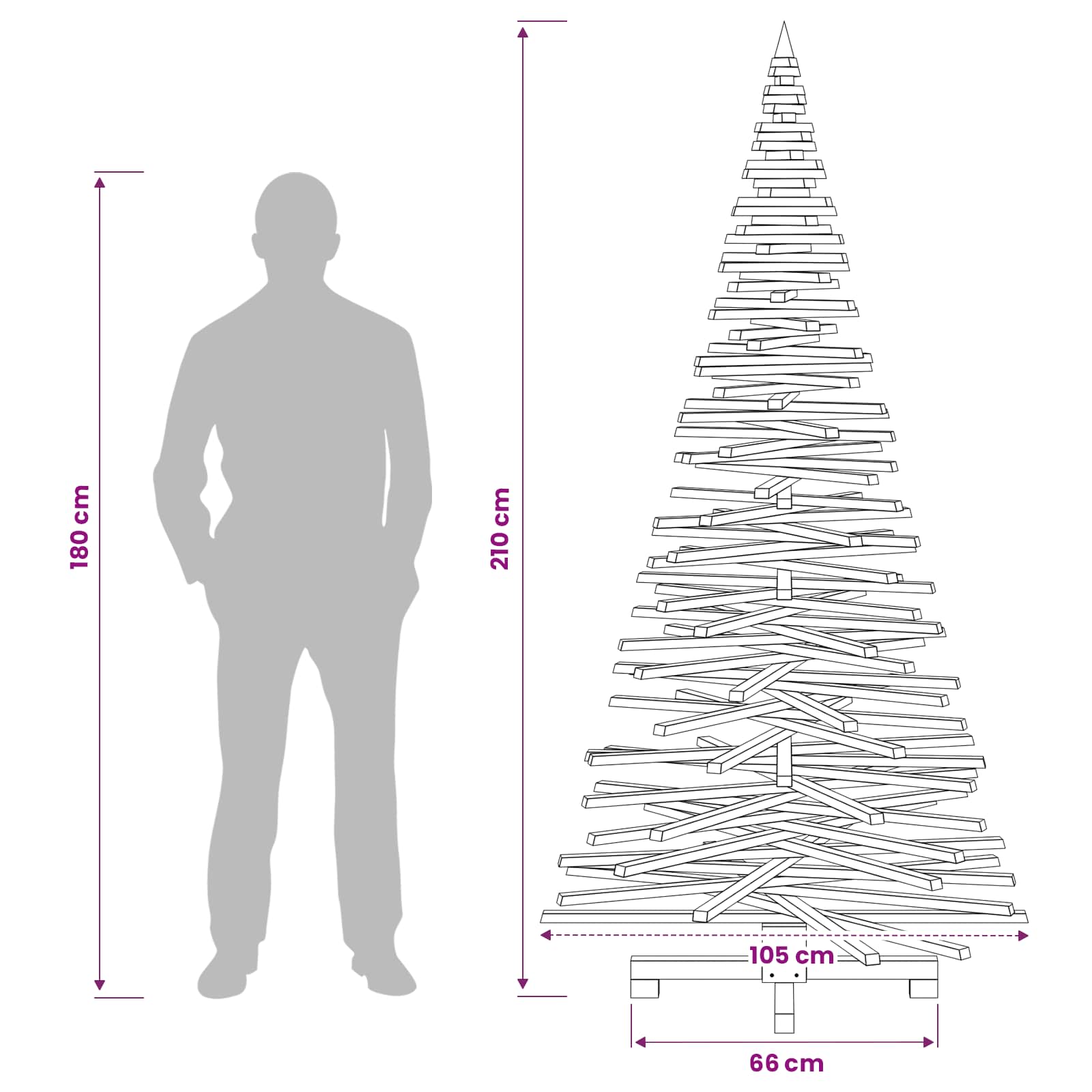 Albero di Natale in legno KOTKA 210 cm Legno Massello di Pino