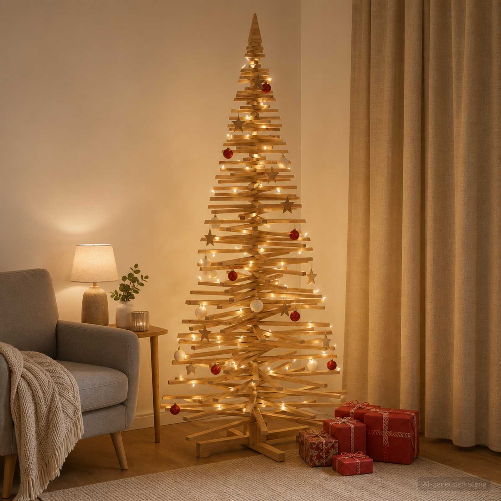 Albero di Natale in legno KOTKA 240 cm Legno Massello di Pino