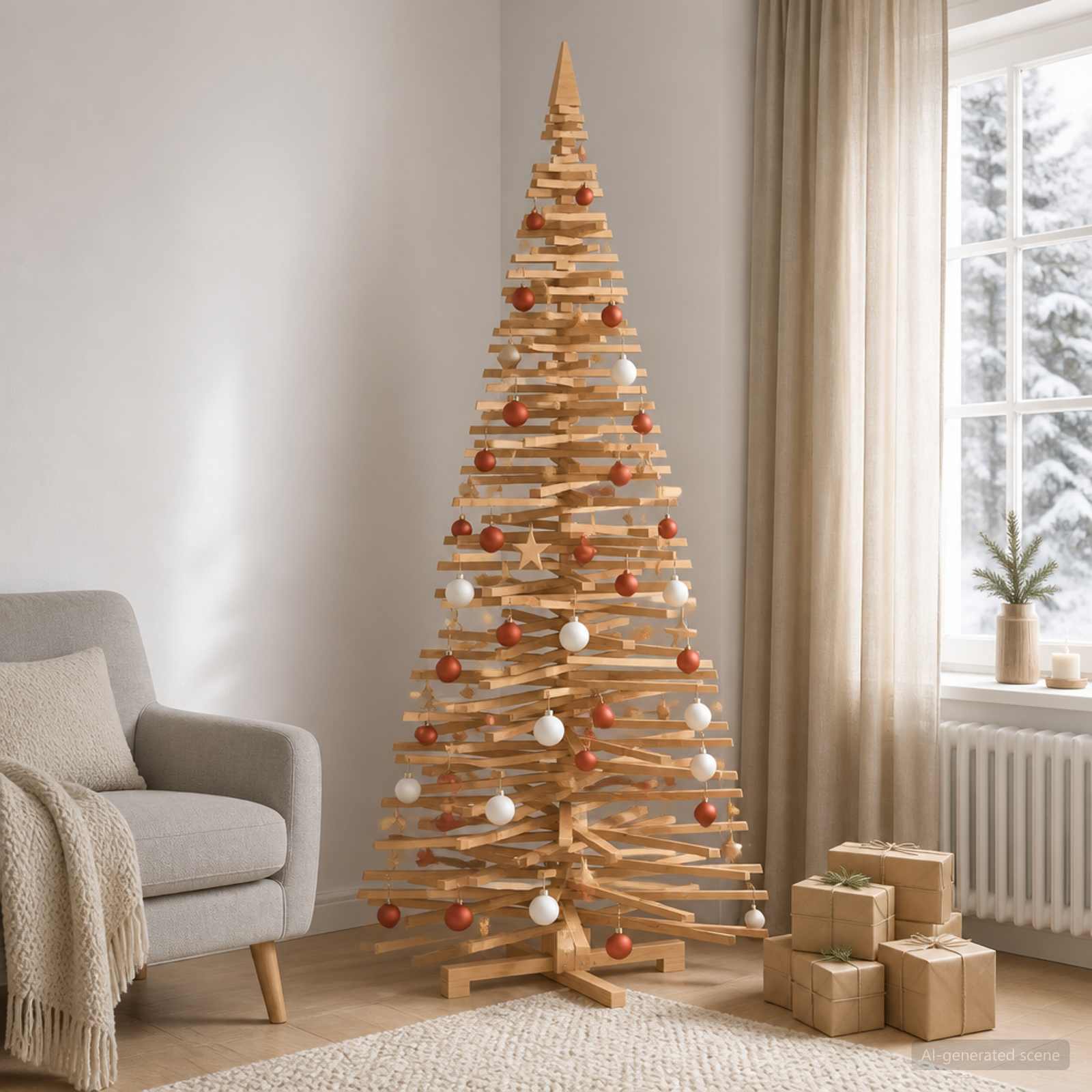 Albero di Natale in legno KOTKA 240 cm Legno Massello di Pino