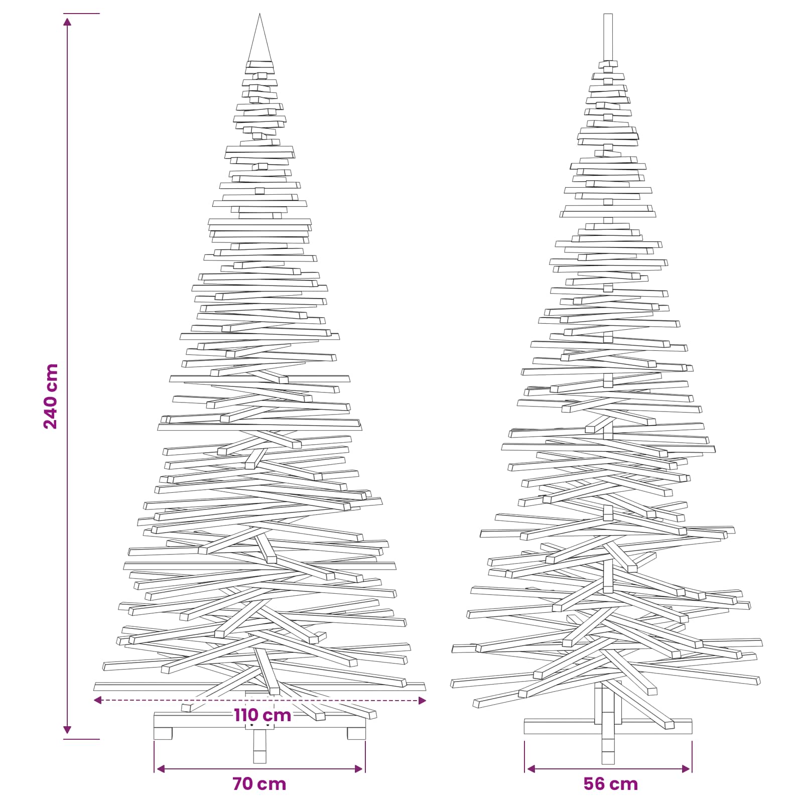 Albero di Natale in legno KOTKA 240 cm Legno Massello di Pino