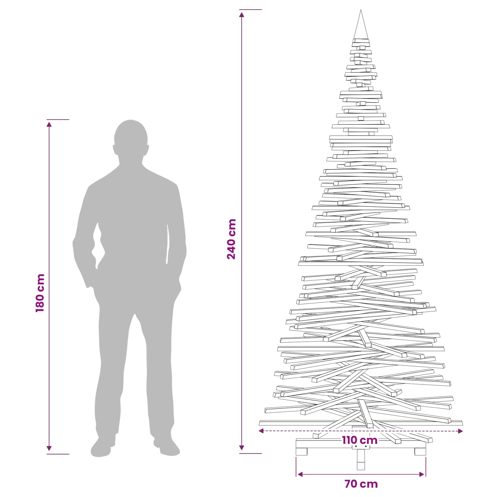 Albero di Natale in legno KOTKA 240 cm Legno Massello di Pino