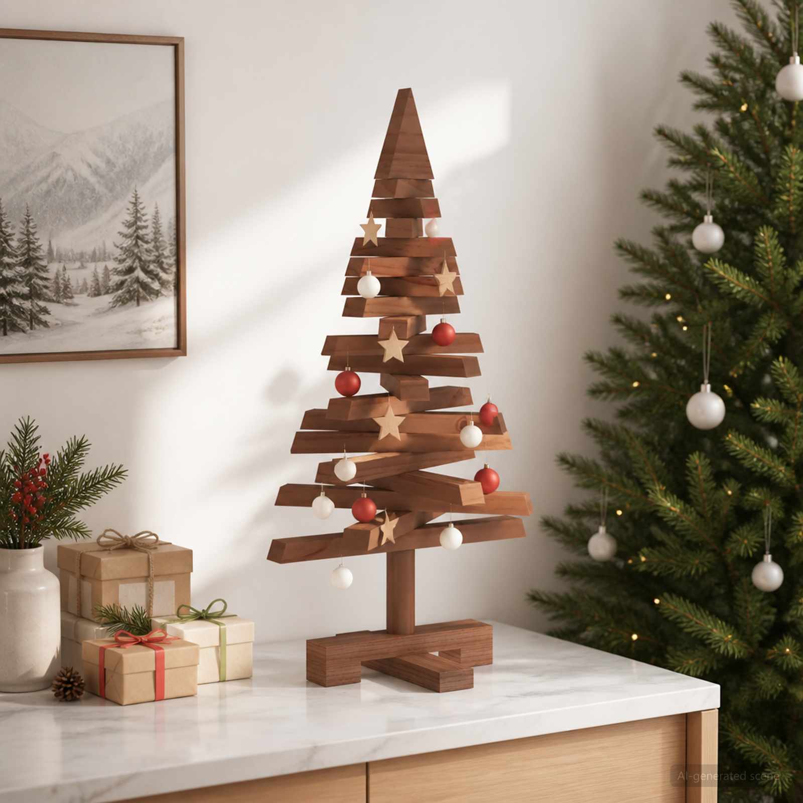 Albero di Natale in legno KOTKA 60 cm Legno Massello di Pino