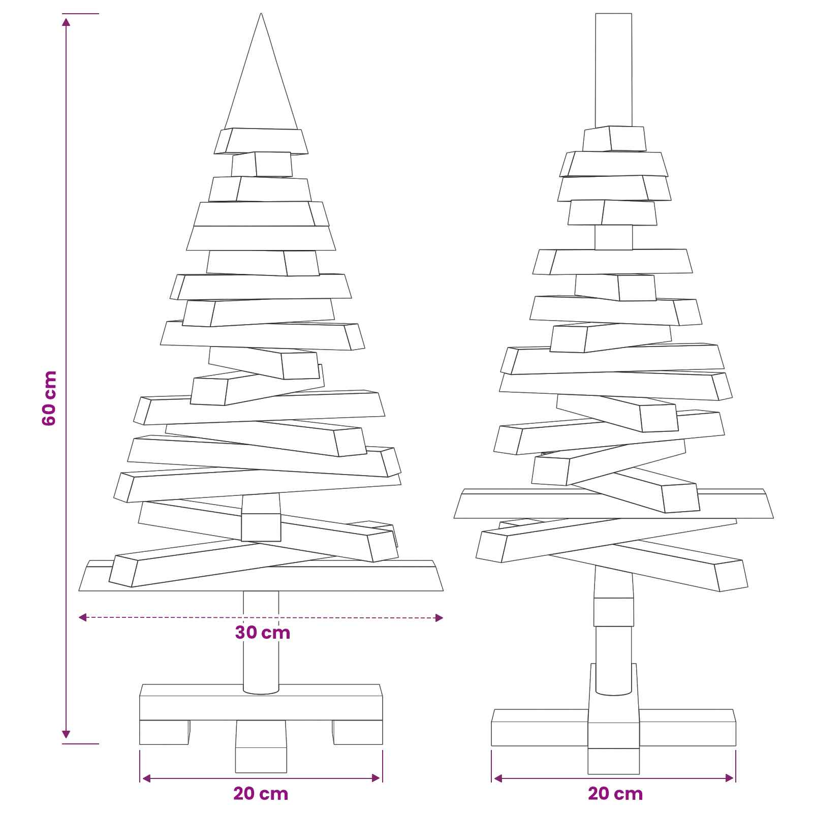 Albero di Natale in legno KOTKA 60 cm Legno Massello di Pino