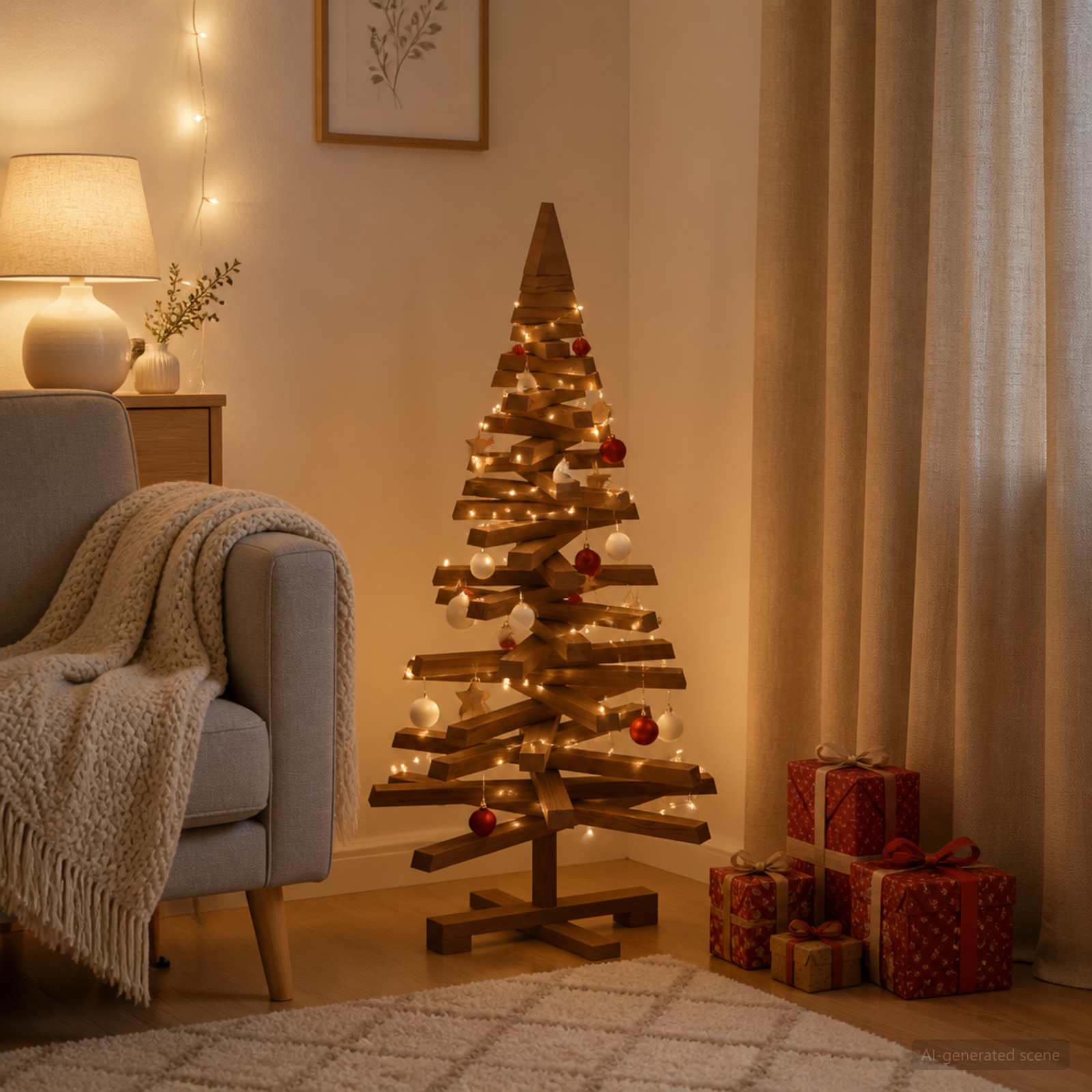 Albero di Natale in legno KOTKA 90 cm Legno Massello di Pino