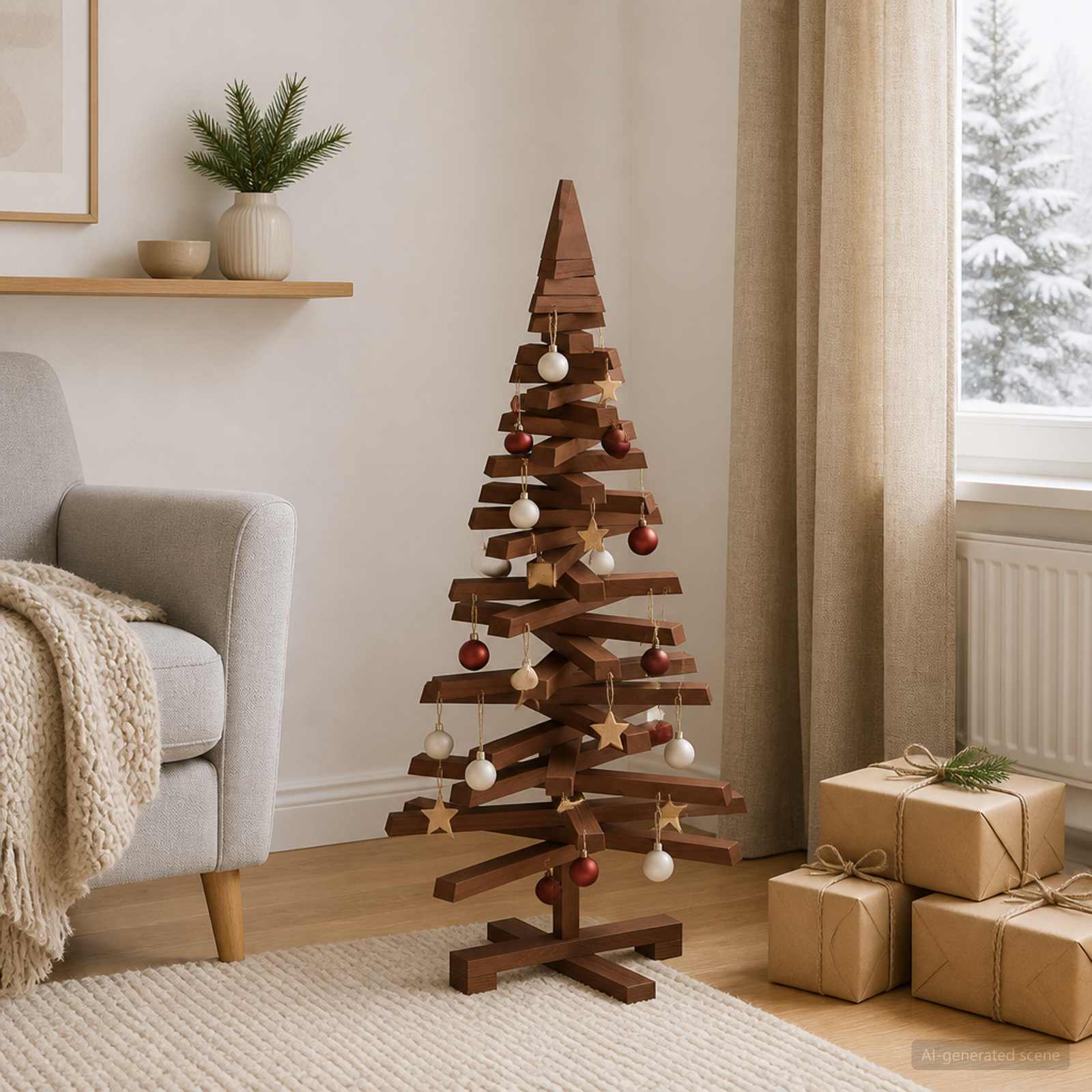 Albero di Natale in legno KOTKA 90 cm Legno Massello di Pino