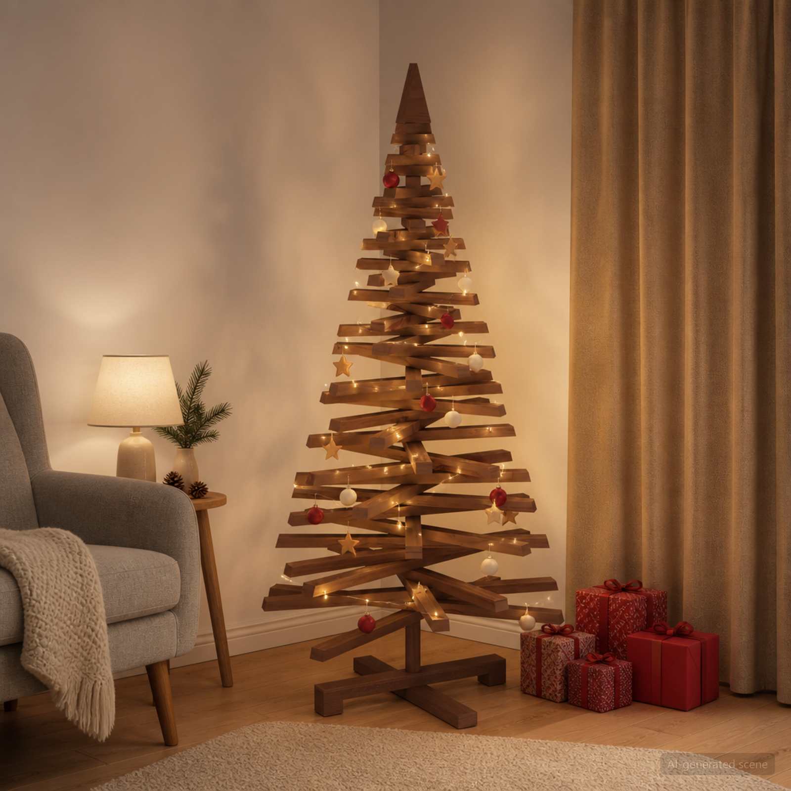 Albero di Natale in legno KOTKA 120 cm Legno Massello di Pino
