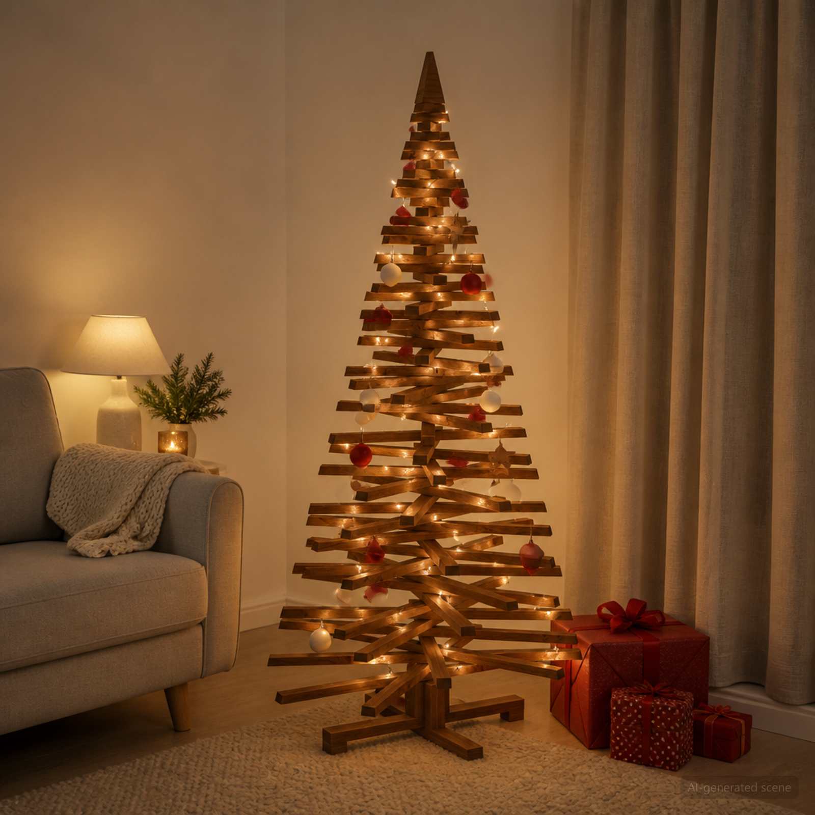 Albero di Natale in legno KOTKA 150 cm Legno Massello di Pino