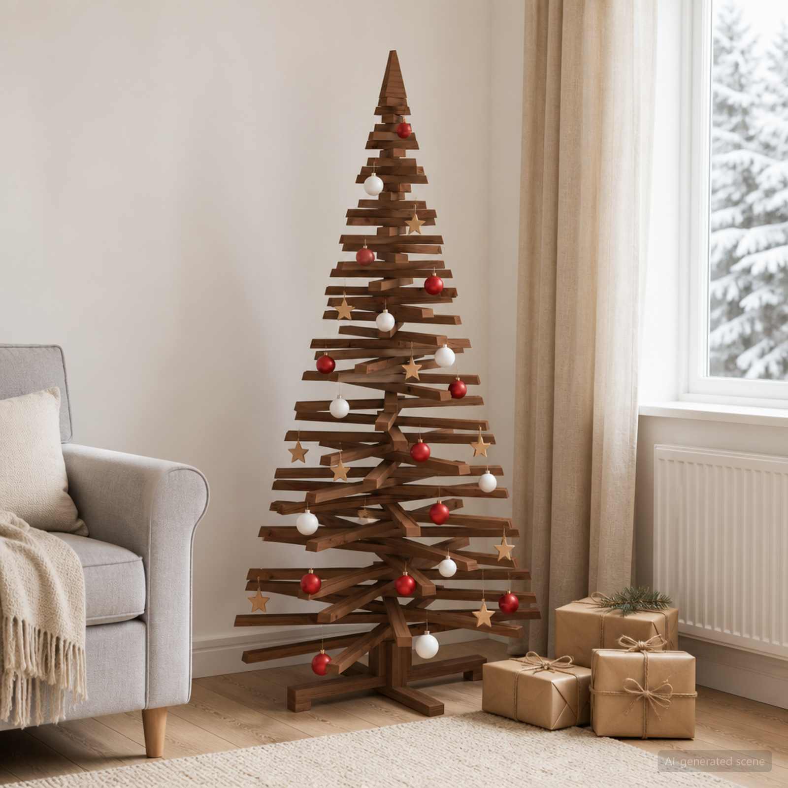 Albero di Natale in legno KOTKA 150 cm Legno Massello di Pino