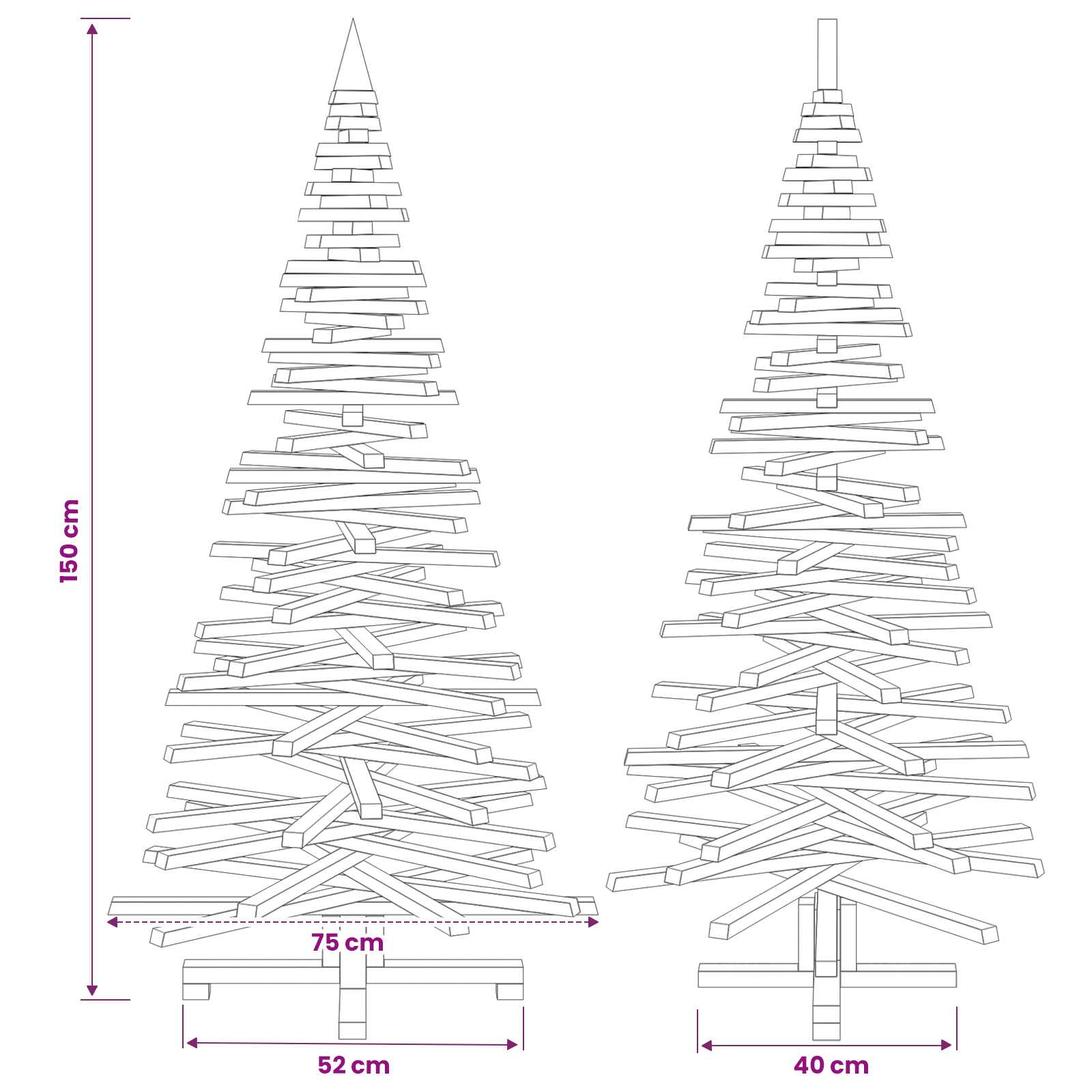Albero di Natale in legno KOTKA 150 cm Legno Massello di Pino