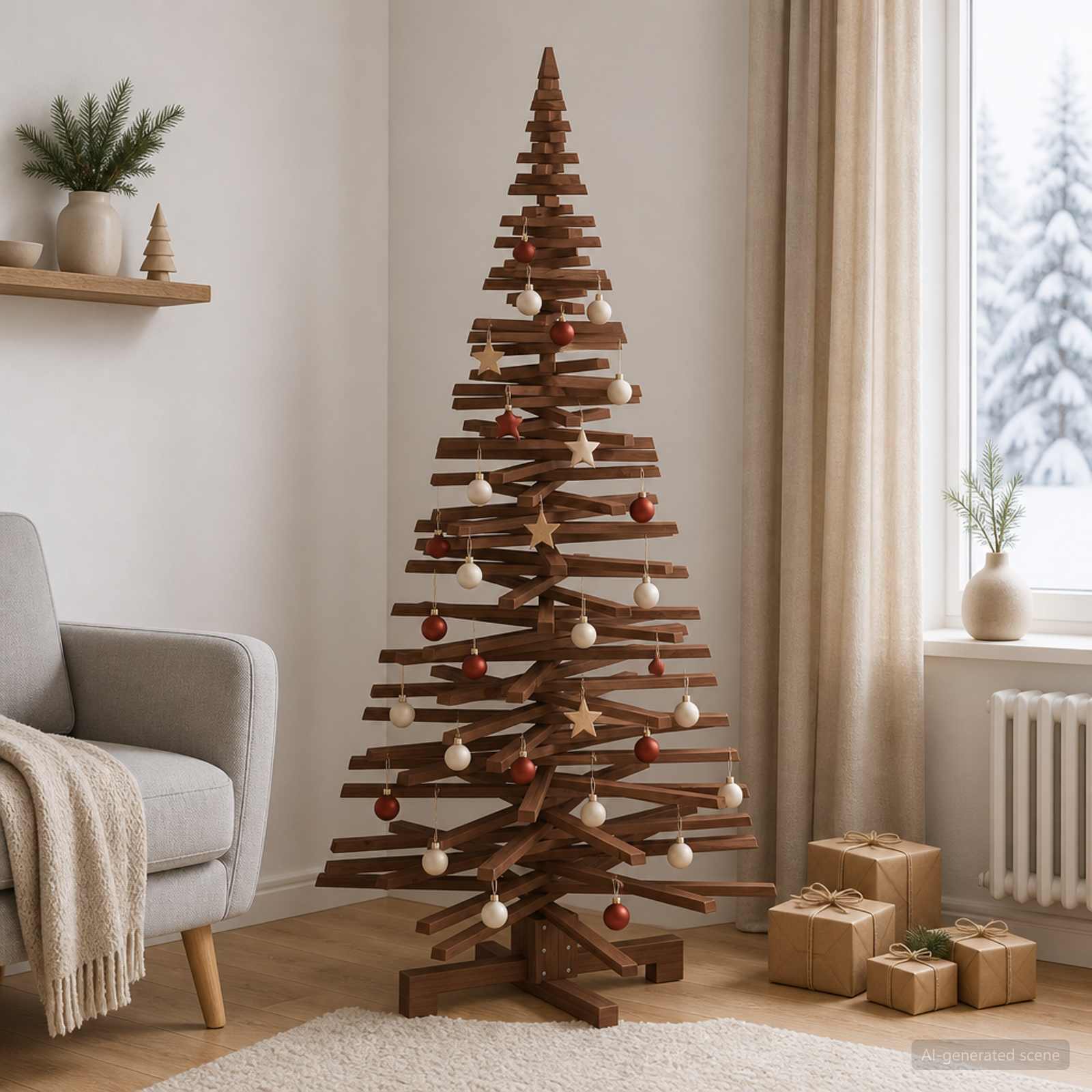 Albero di Natale in legno KOTKA 180 cm Legno Massello di Pino