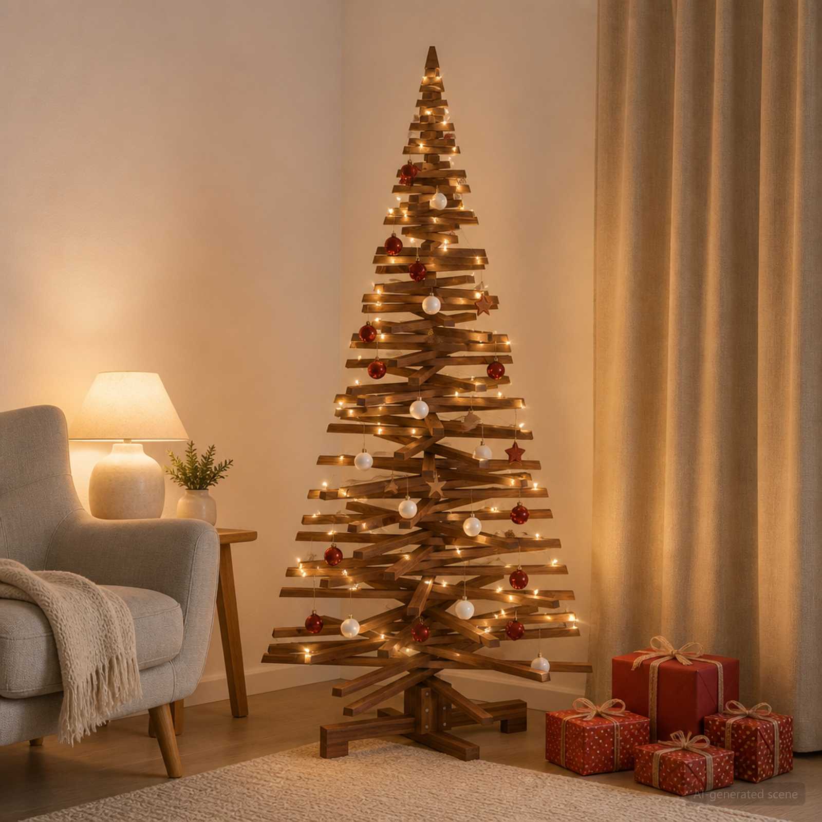 Albero di Natale in legno KOTKA 180 cm Legno Massello di Pino