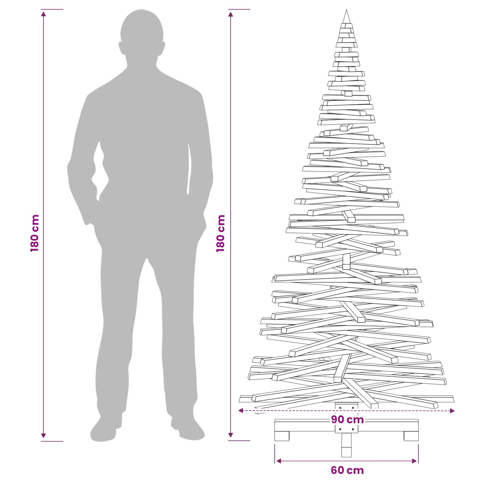 Albero di Natale in legno KOTKA 180 cm Legno Massello di Pino