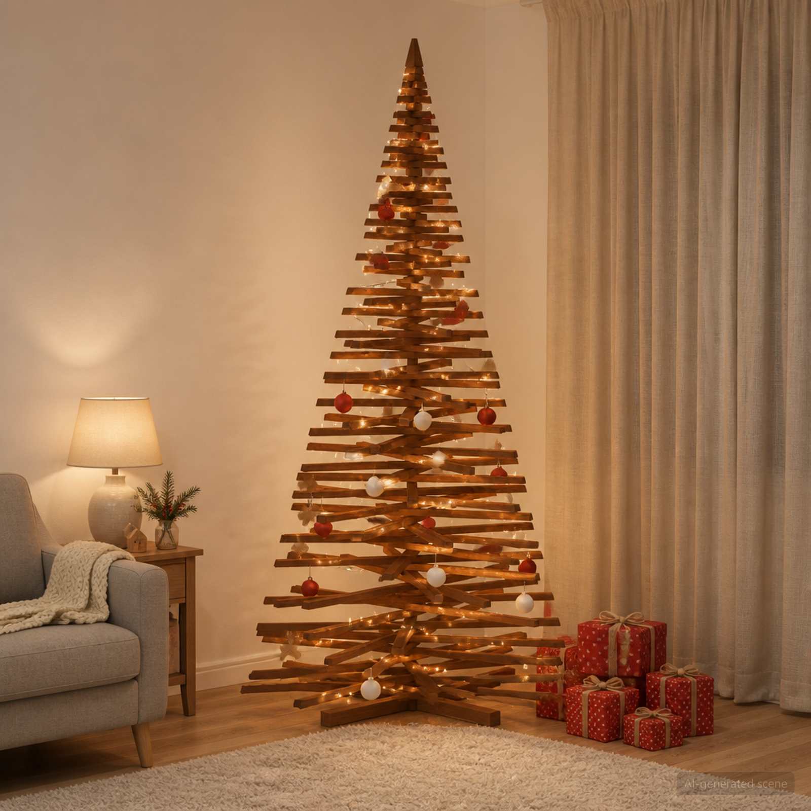 Albero di Natale in legno KOTKA 210 cm Legno Massello di Pino