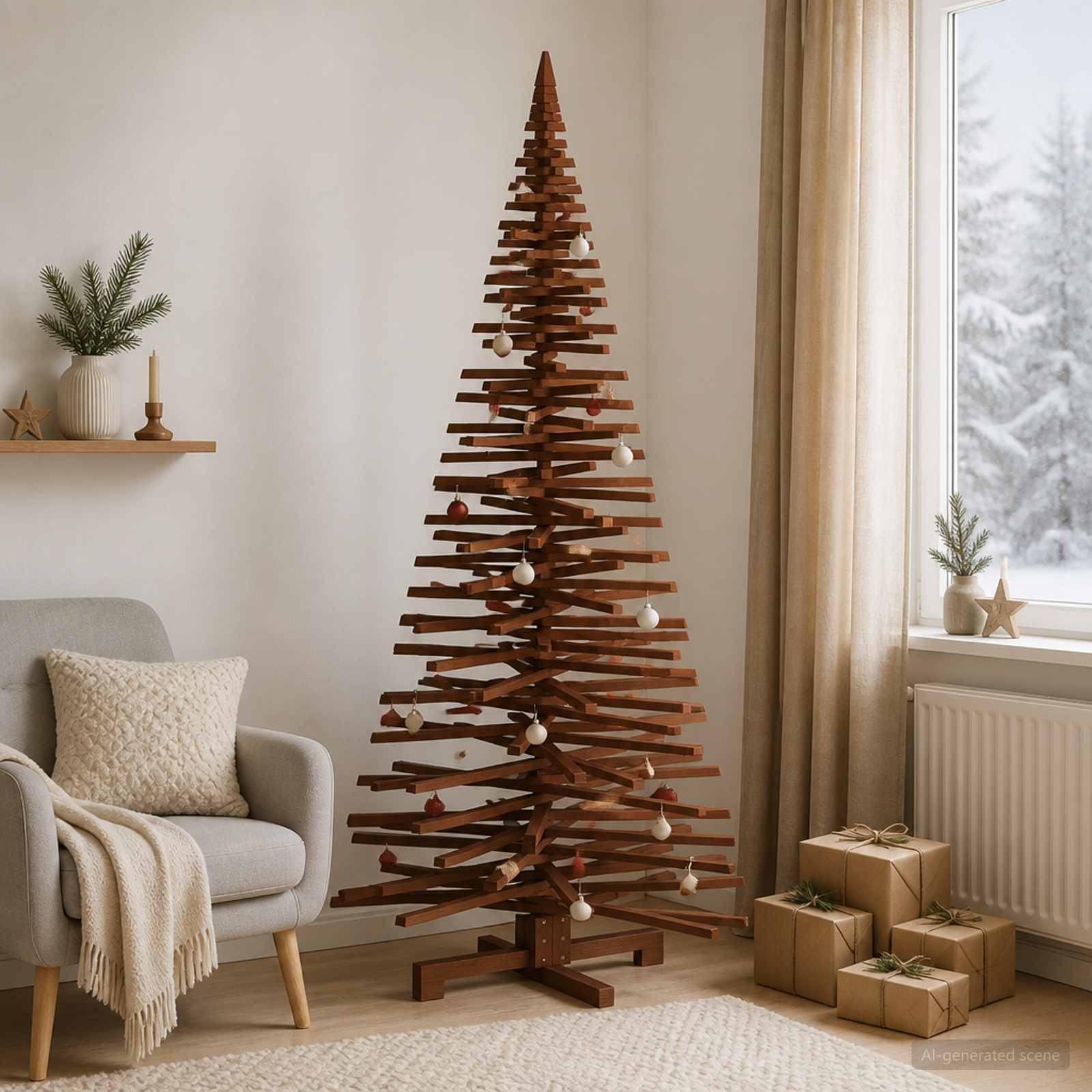 Albero di Natale in legno KOTKA 210 cm Legno Massello di Pino
