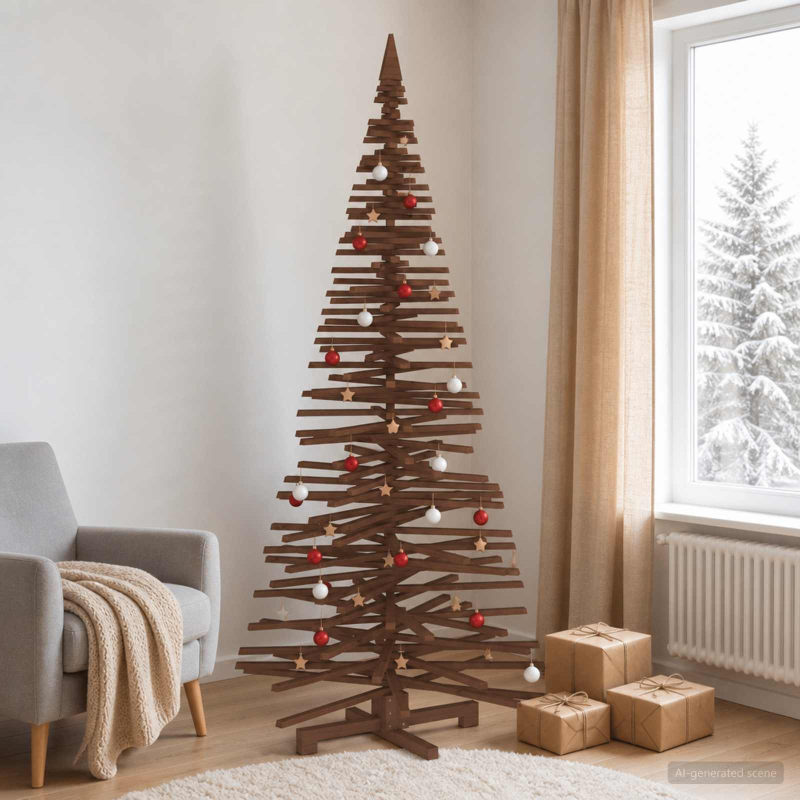 Albero di Natale in legno KOTKA 240 cm Legno Massello di Pino