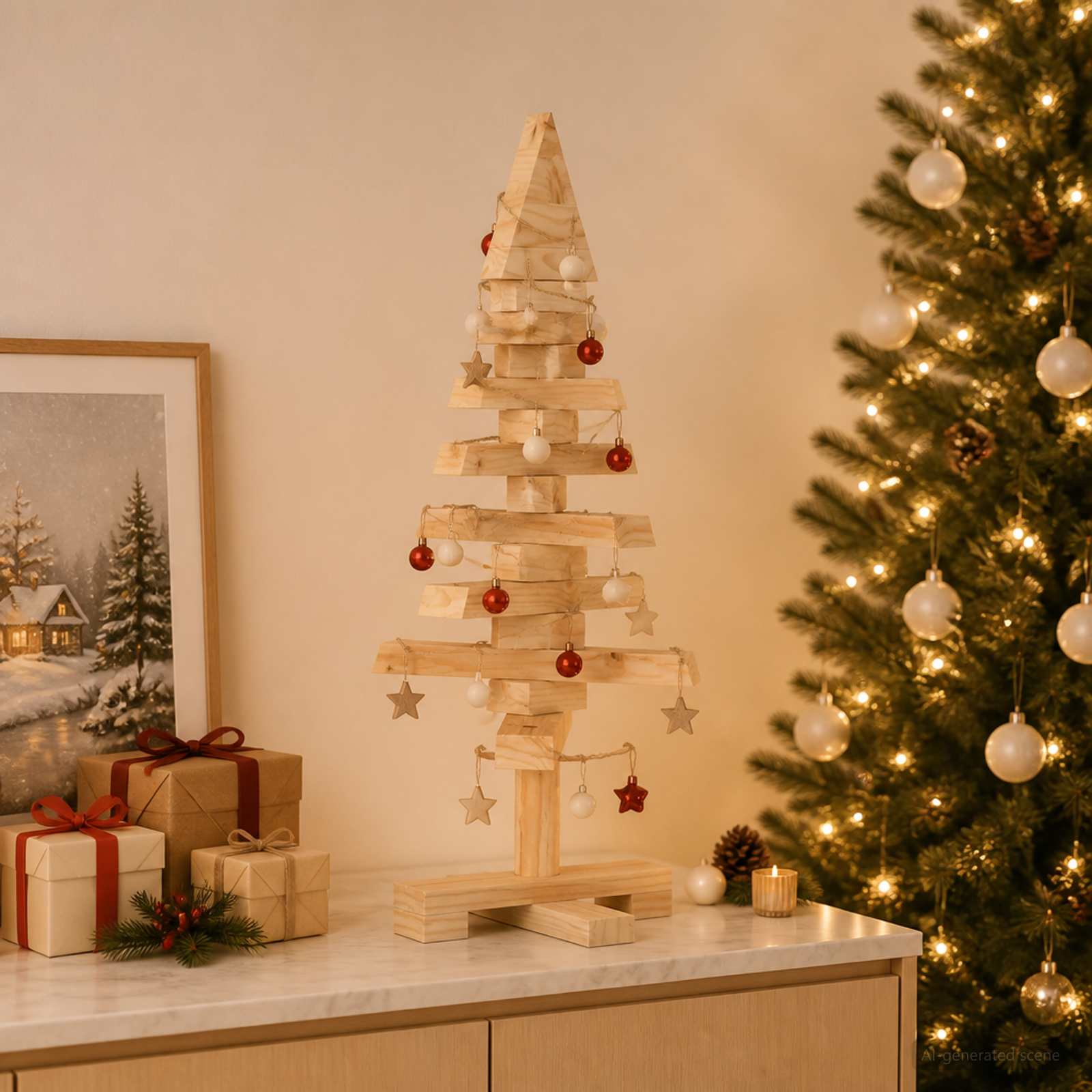 Albero di Natale in legno KOTKA 60 cm Legno Massello di Pino