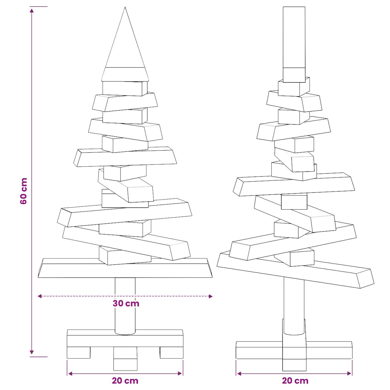 Albero di Natale in legno KOTKA 60 cm Legno Massello di Pino