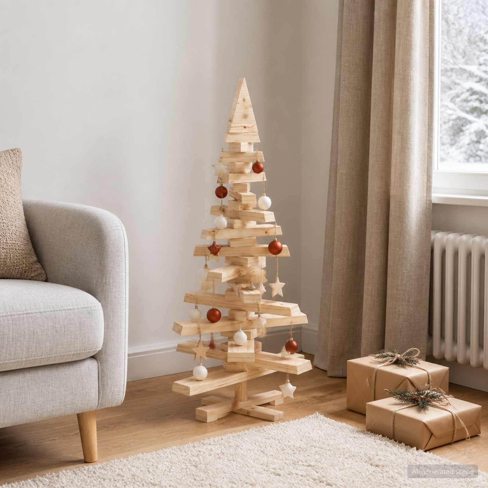 Albero di Natale in legno KOTKA 90 cm Legno Massello di Pino