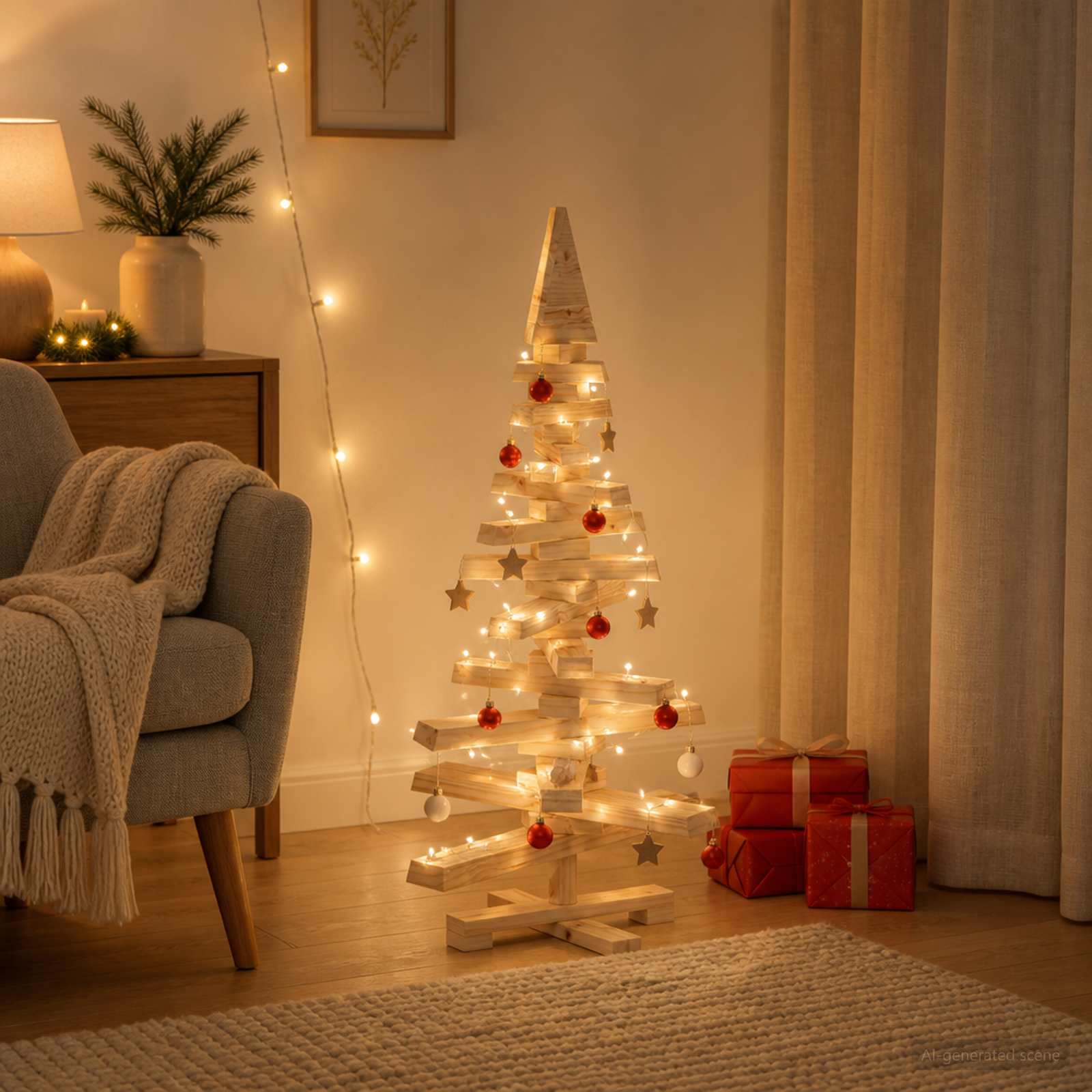 Albero di Natale in legno KOTKA 90 cm Legno Massello di Pino