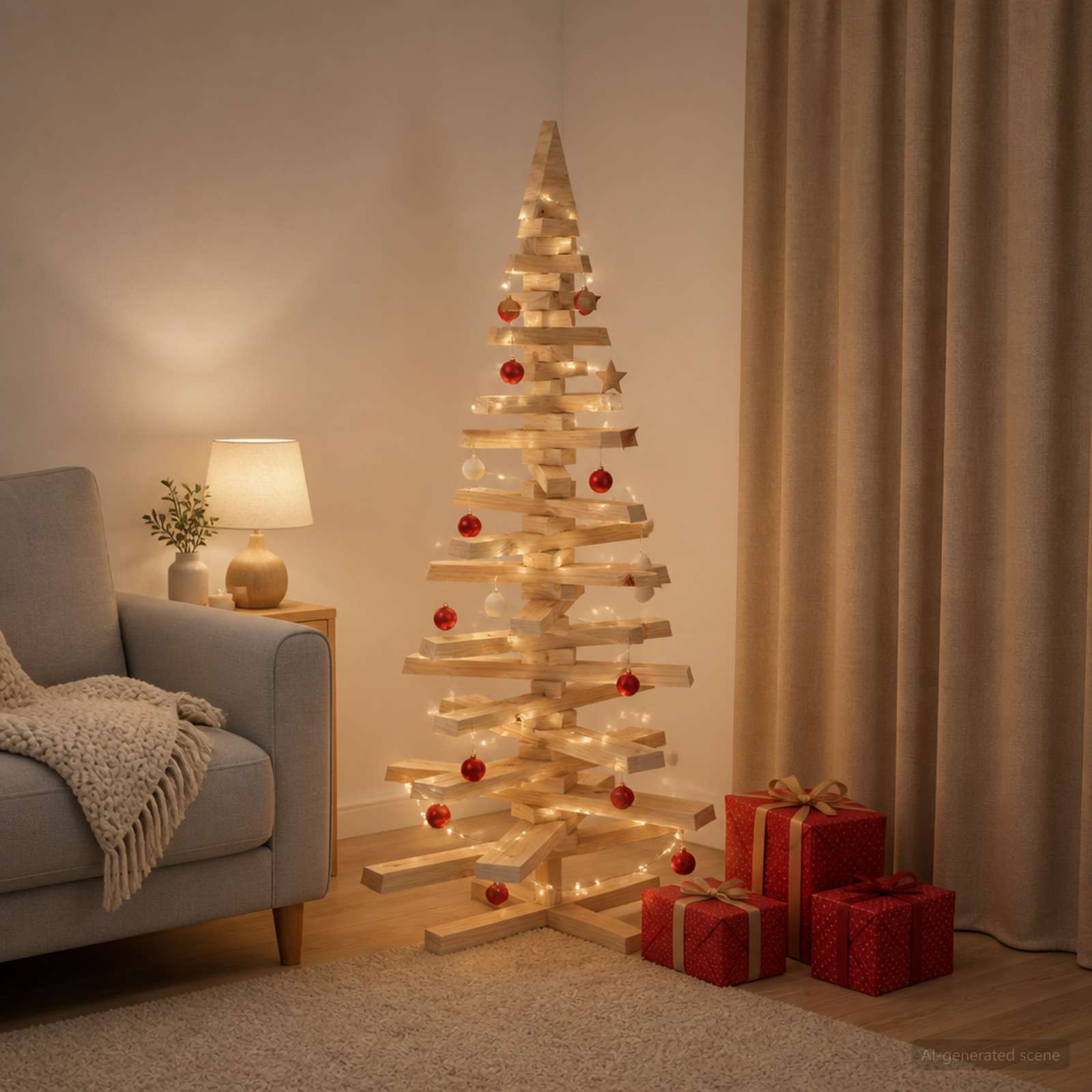 Albero di Natale in legno KOTKA 120 cm Legno Massello di Pino