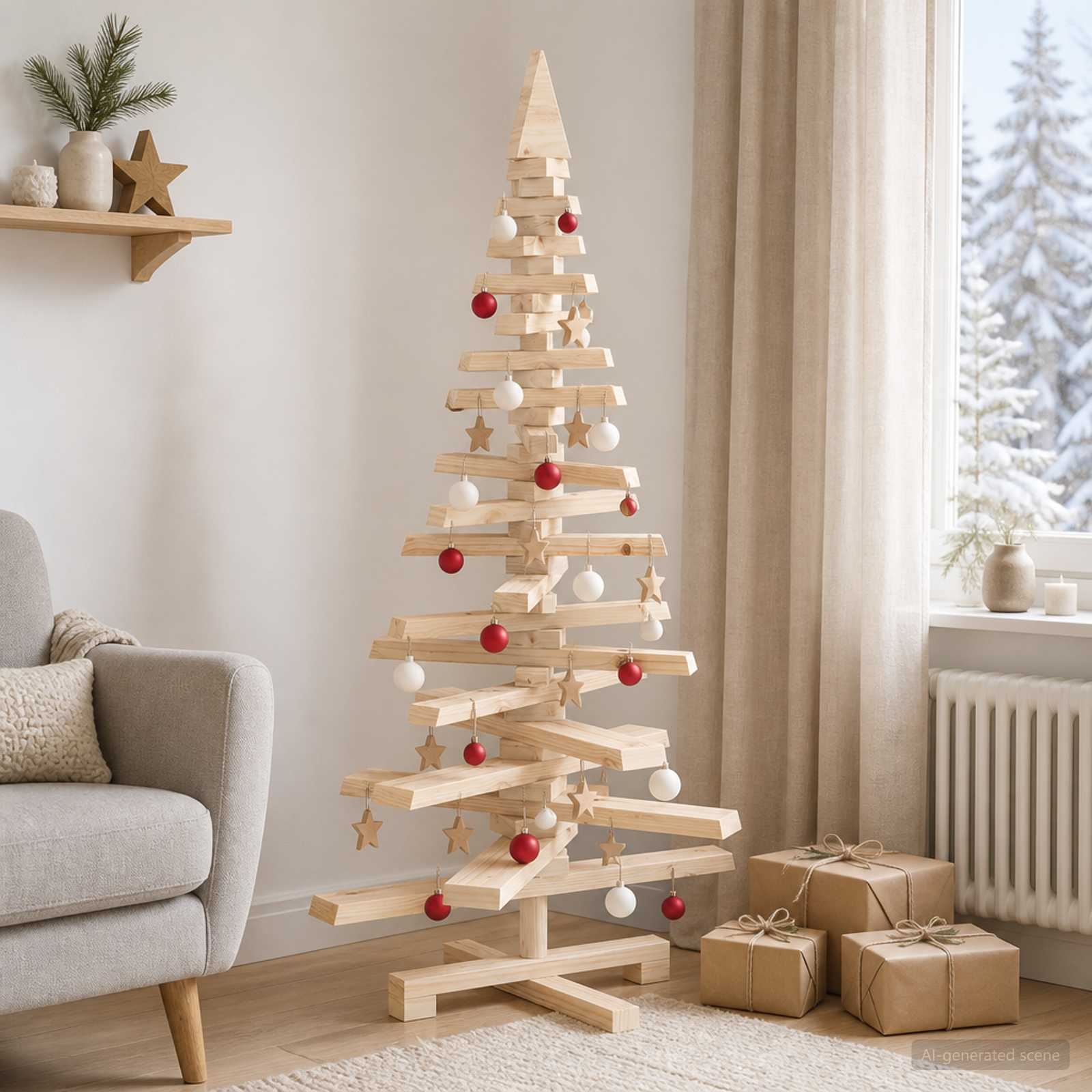 Albero di Natale in legno KOTKA 120 cm Legno Massello di Pino