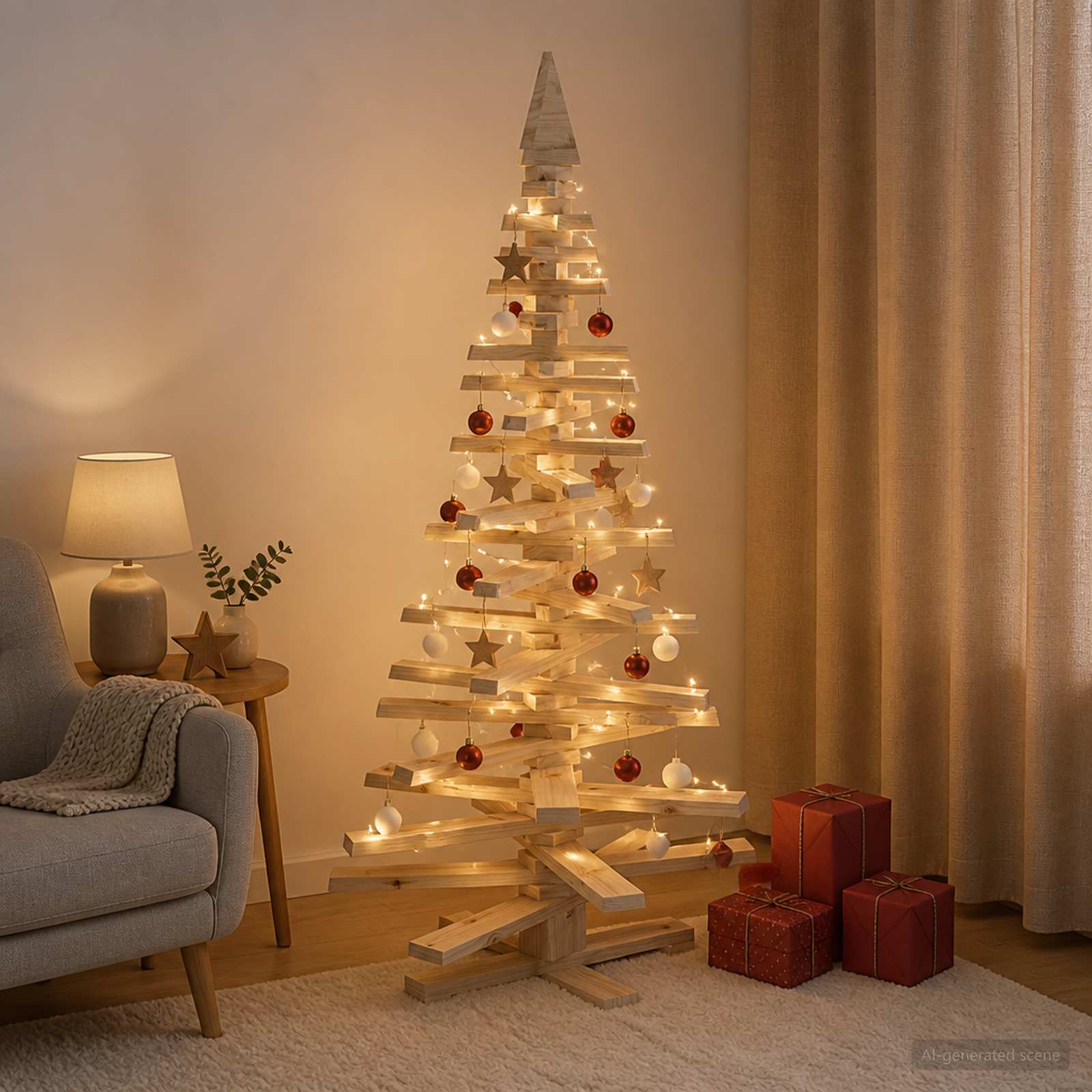 Albero di Natale in legno KOTKA 150 cm Legno Massello di Pino