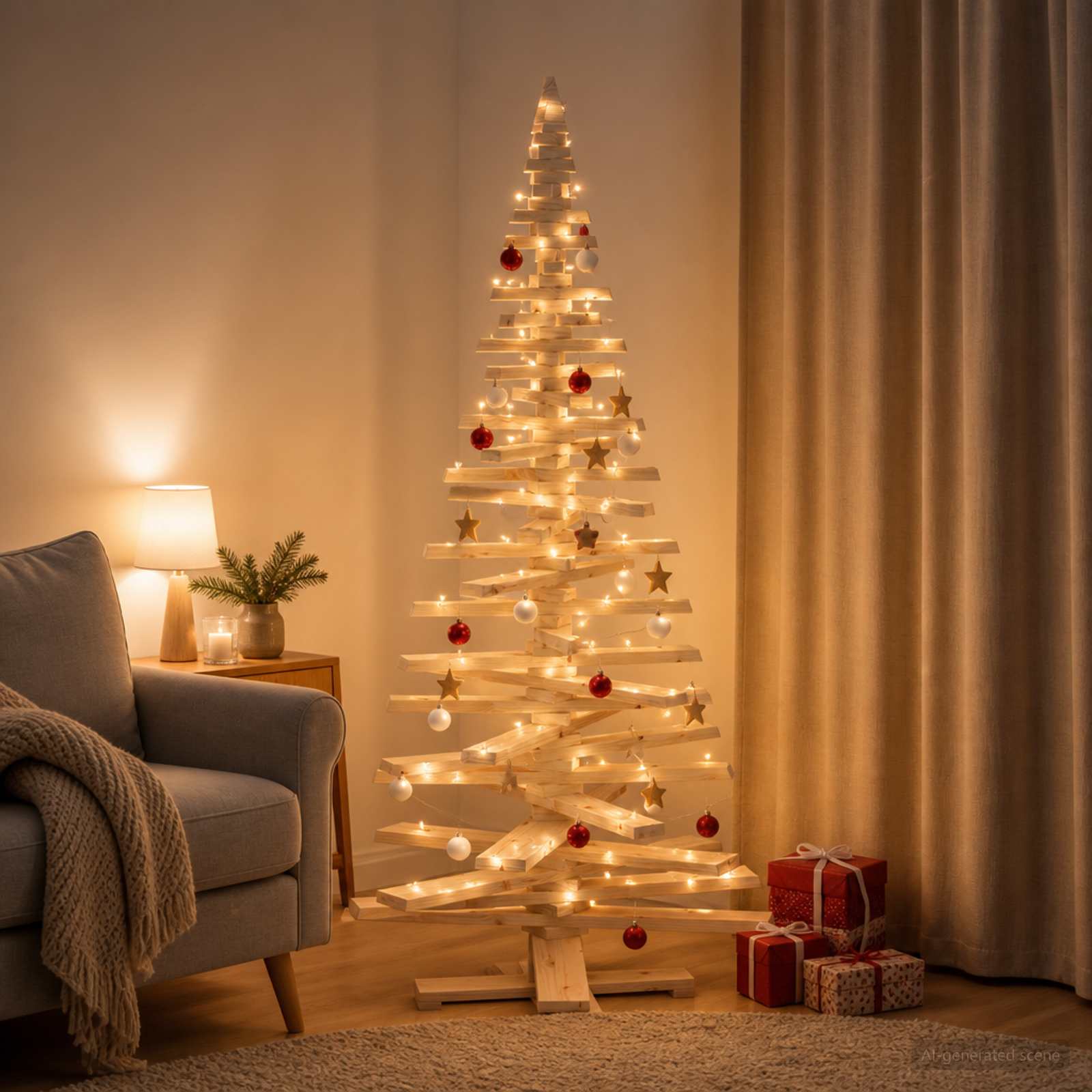 Albero di Natale in legno KOTKA 180 cm Legno Massello di Pino