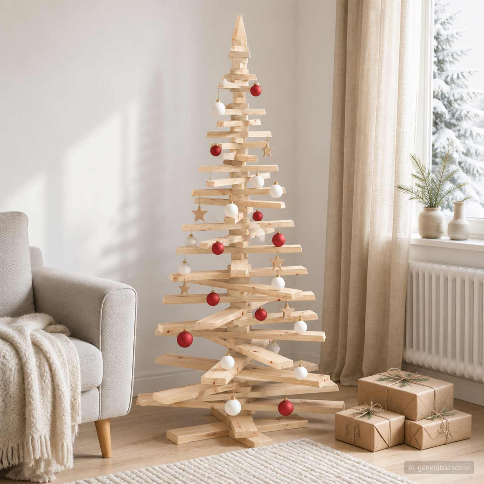 Albero di Natale in legno KOTKA 180 cm Legno Massello di Pino