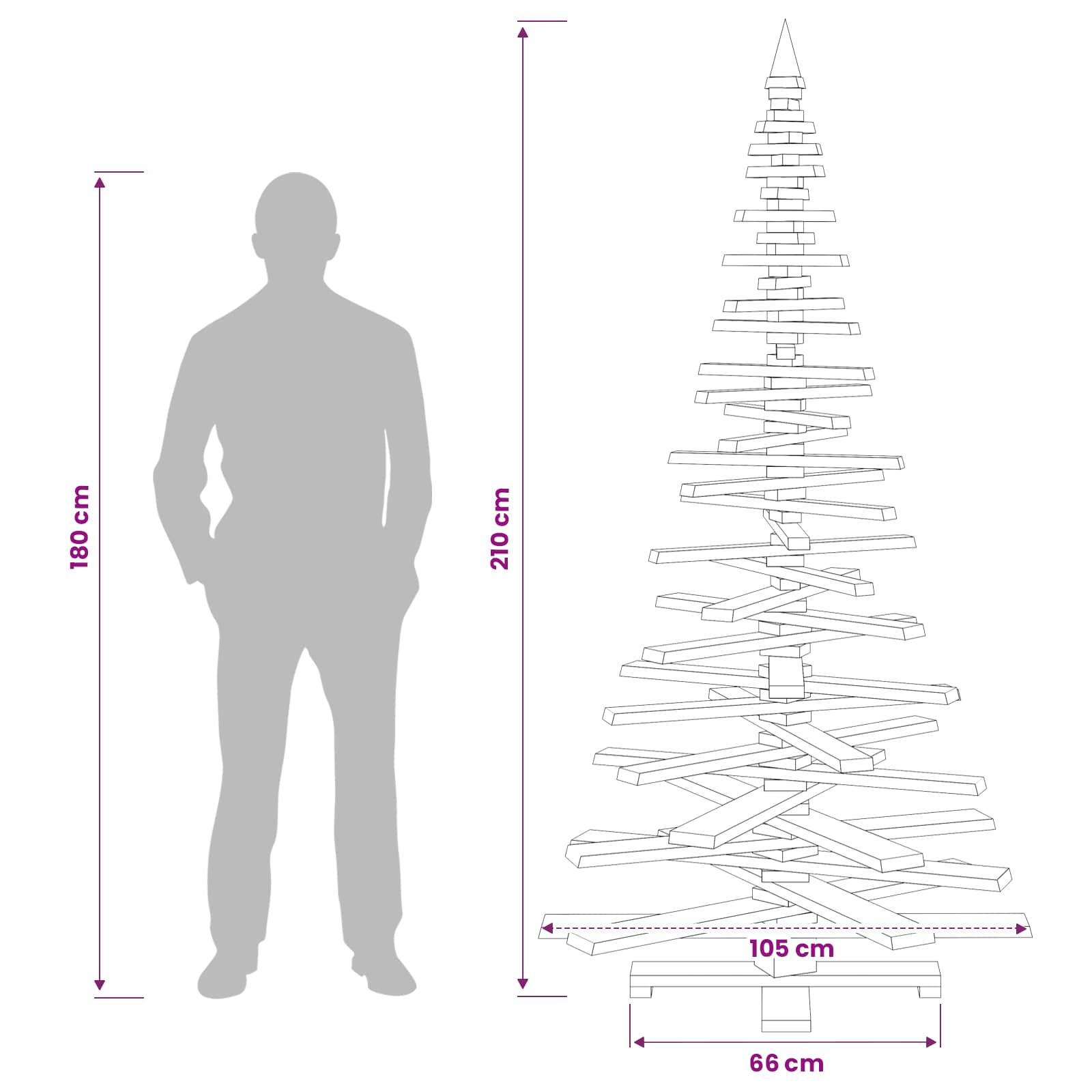 Albero di Natale in legno KOTKA 210 cm Legno Massello di Pino