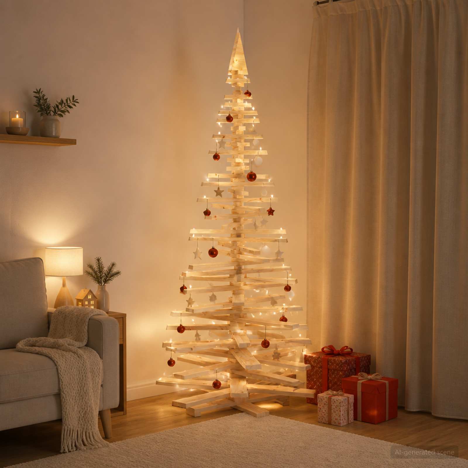 Albero di Natale in legno KOTKA 240 cm Legno Massello di Pino