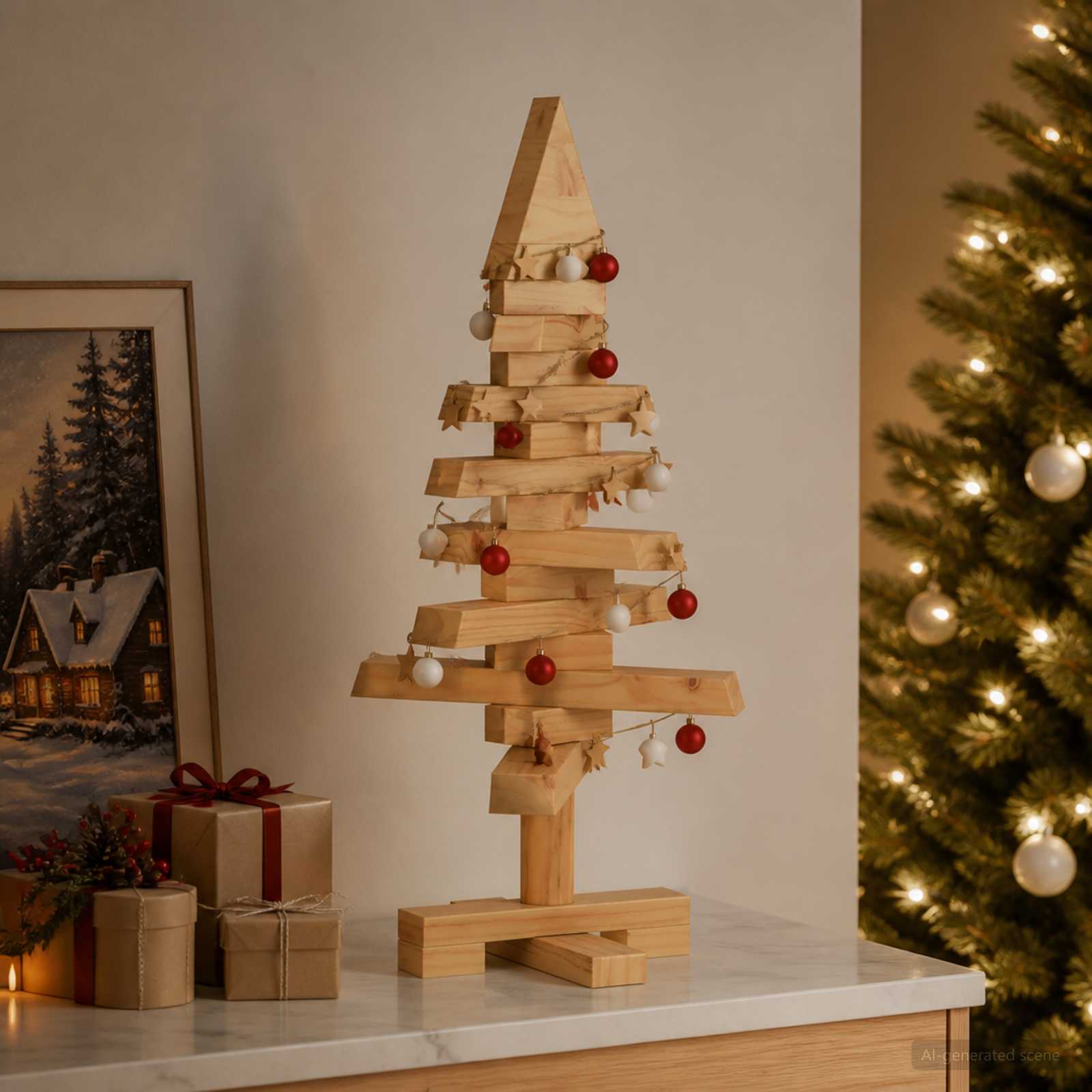 Albero di Natale in legno KOTKA 60 cm Legno Massello di Pino