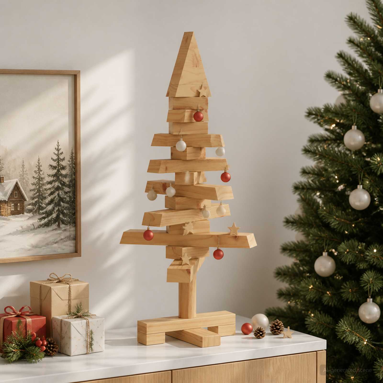 Albero di Natale in legno KOTKA 60 cm Legno Massello di Pino