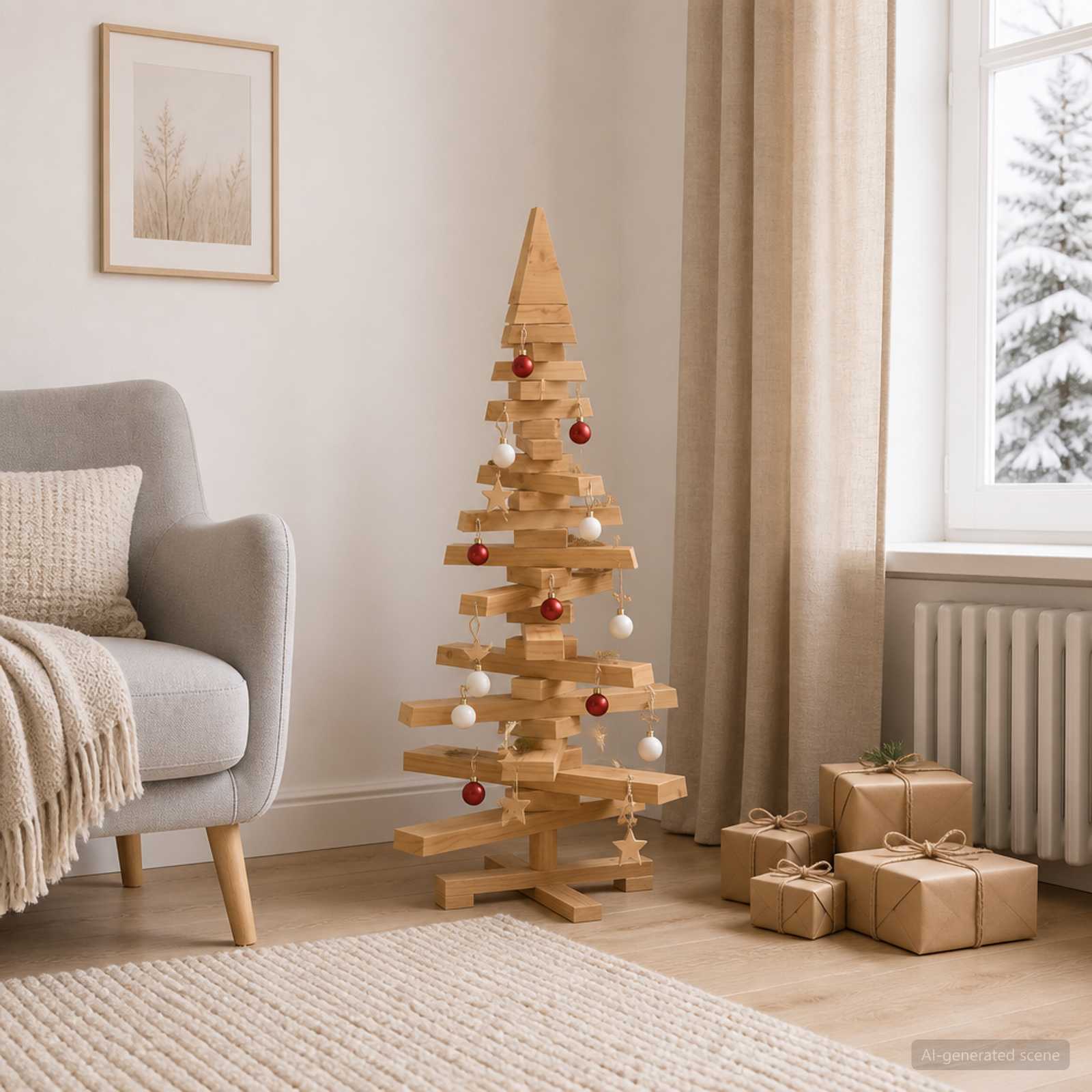 Albero di Natale in legno KOTKA 90 cm Legno Massello di Pino