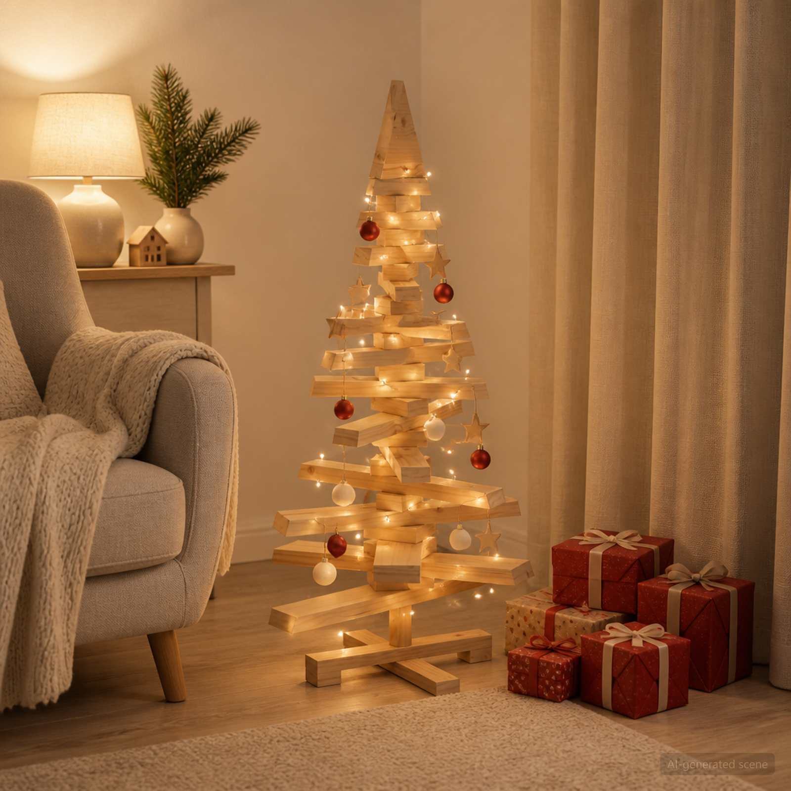 Albero di Natale in legno KOTKA 90 cm Legno Massello di Pino