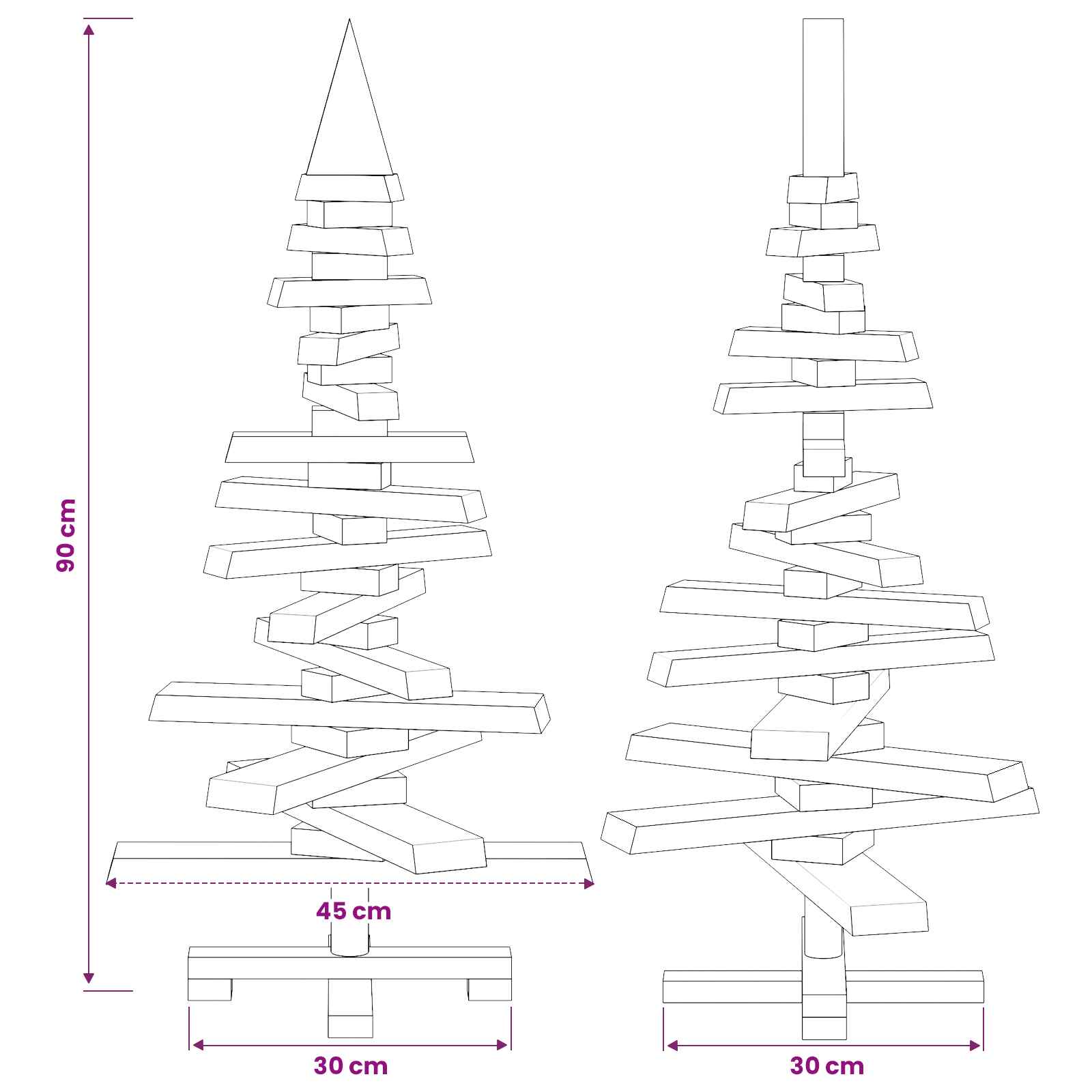 Albero di Natale in legno KOTKA 90 cm Legno Massello di Pino