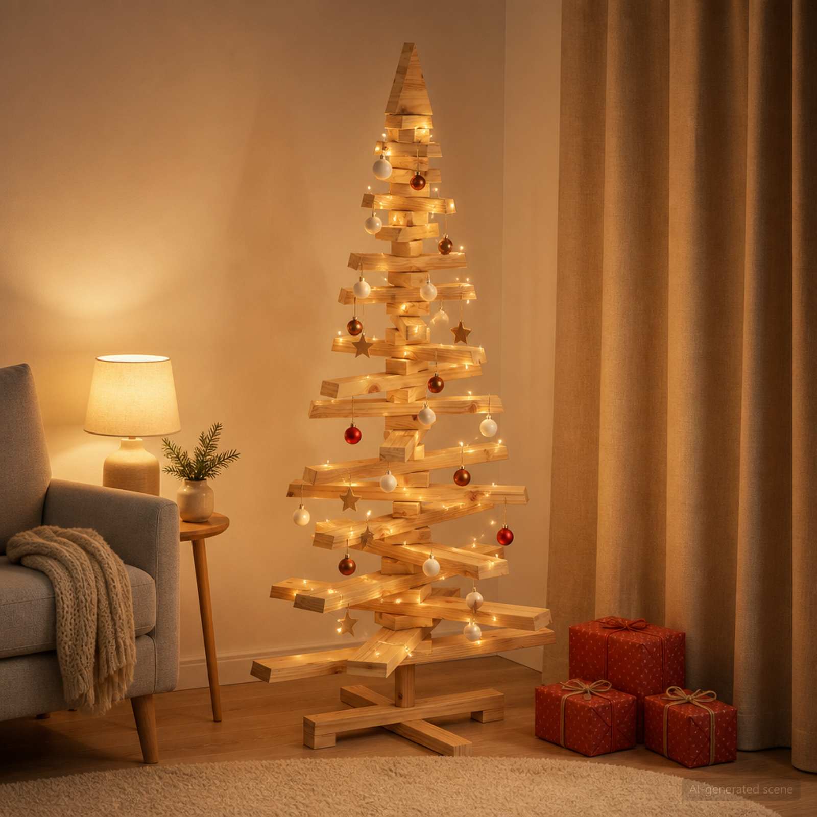 Albero di Natale in legno KOTKA 120 cm Legno Massello di Pino