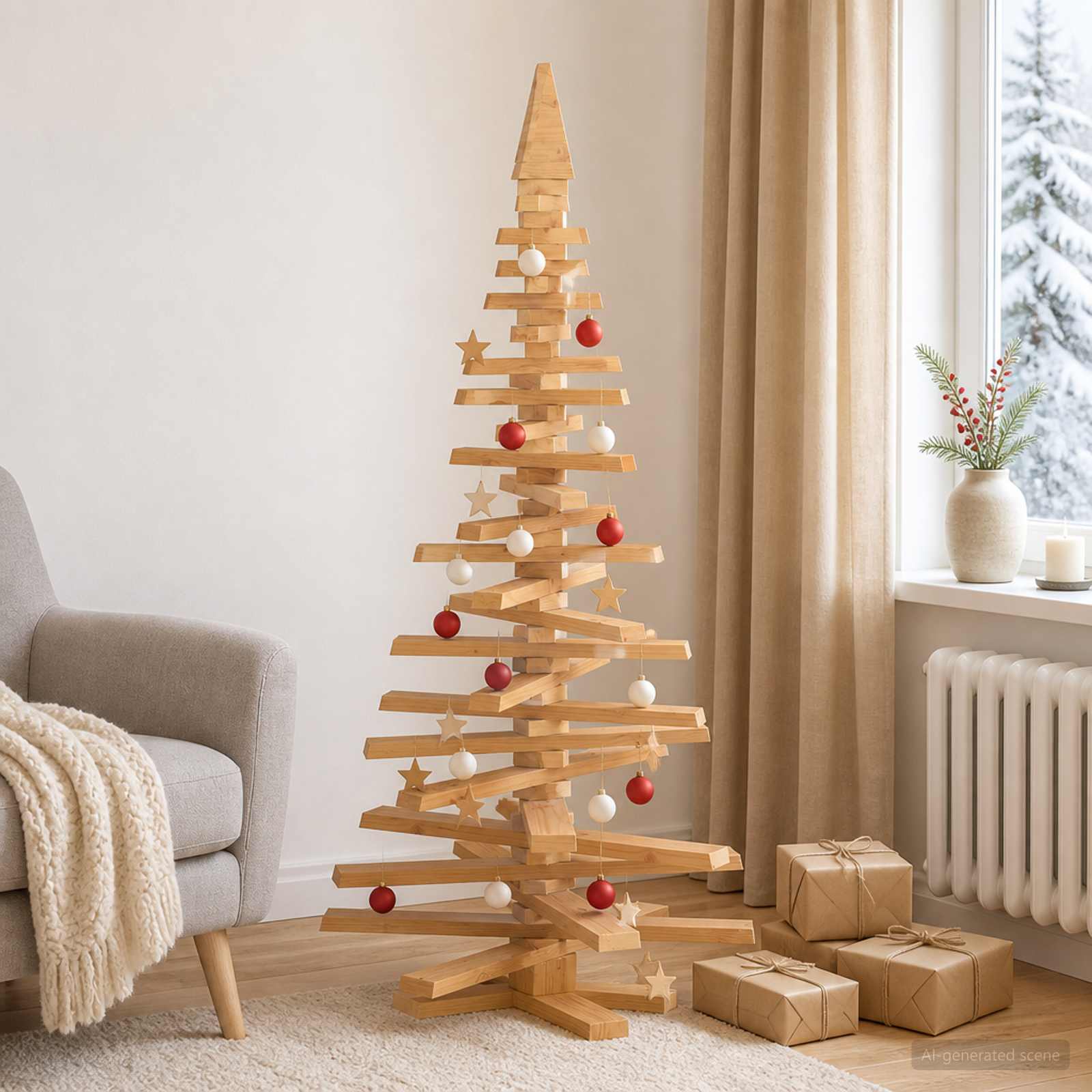 Albero di Natale in legno KOTKA 150 cm Legno Massello di Pino