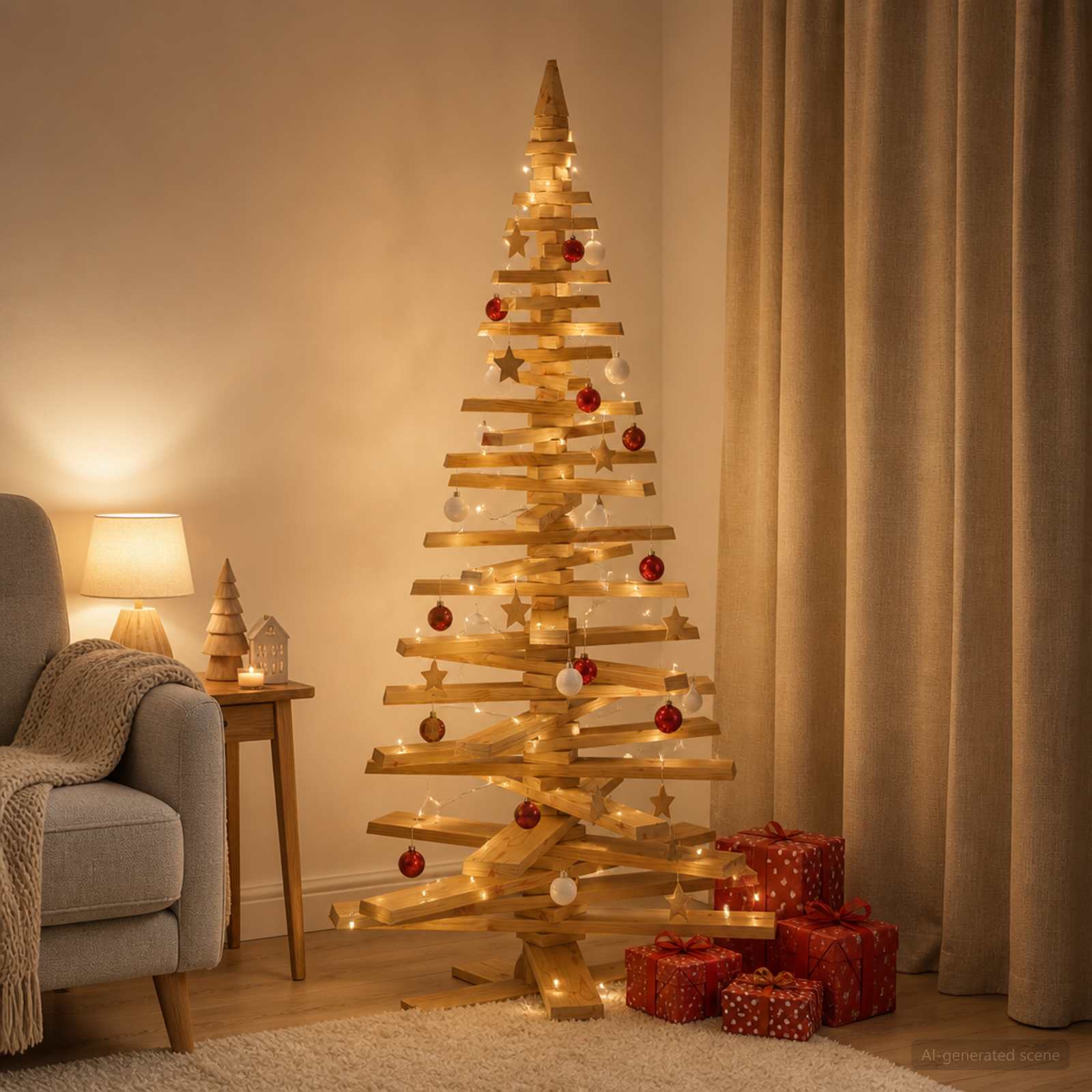 Albero di Natale in legno KOTKA 180 cm Legno Massello di Pino