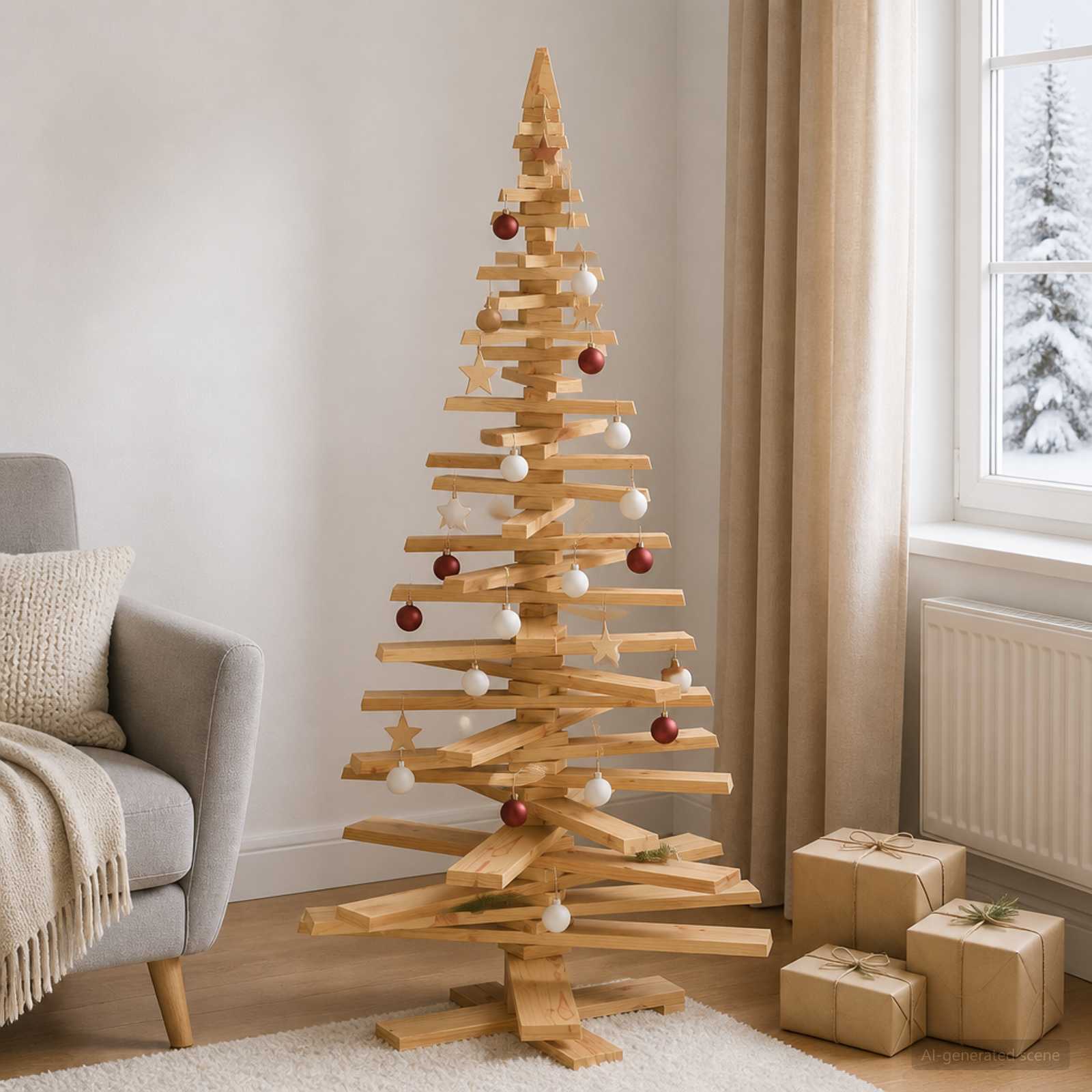 Albero di Natale in legno KOTKA 180 cm Legno Massello di Pino