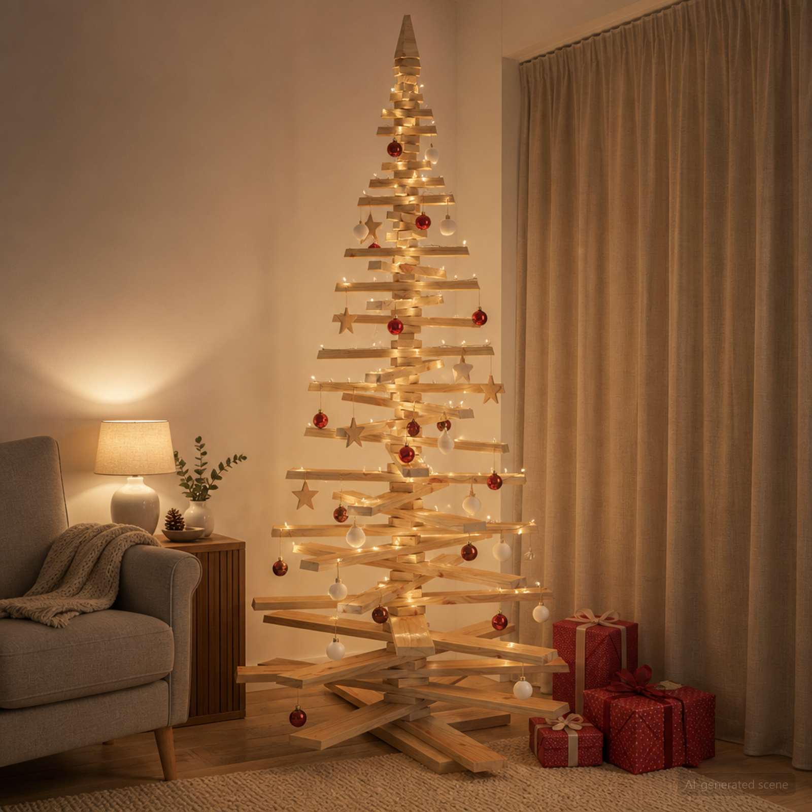 Albero di Natale in legno KOTKA 210 cm Legno Massello di Pino
