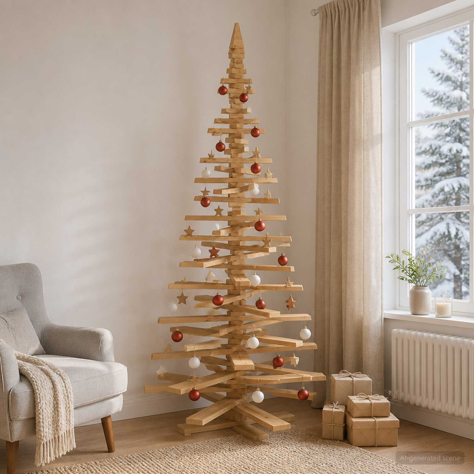 Albero di Natale in legno KOTKA 210 cm Legno Massello di Pino