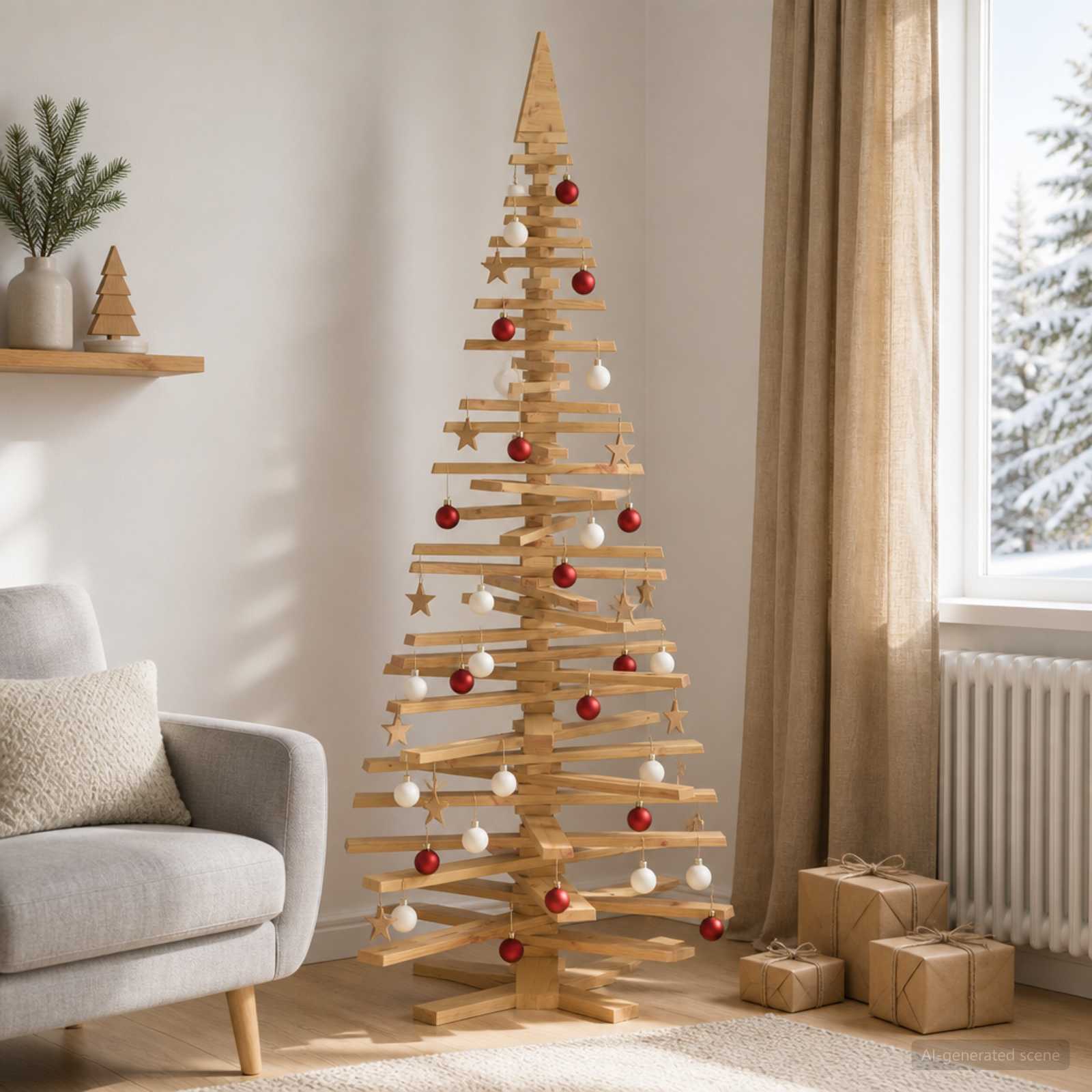 Albero di Natale in legno KOTKA 240 cm Legno Massello di Pino