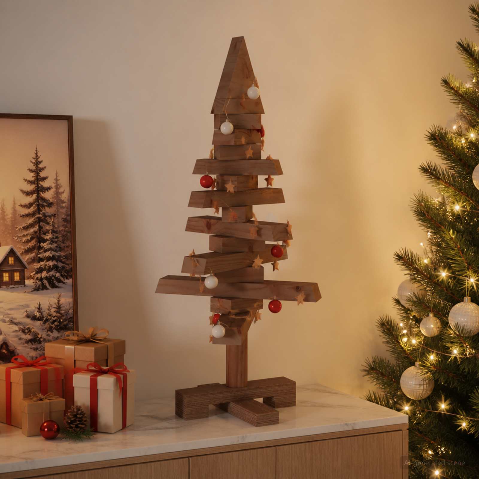Albero di Natale in legno KOTKA 60 cm Legno Massello di Pino