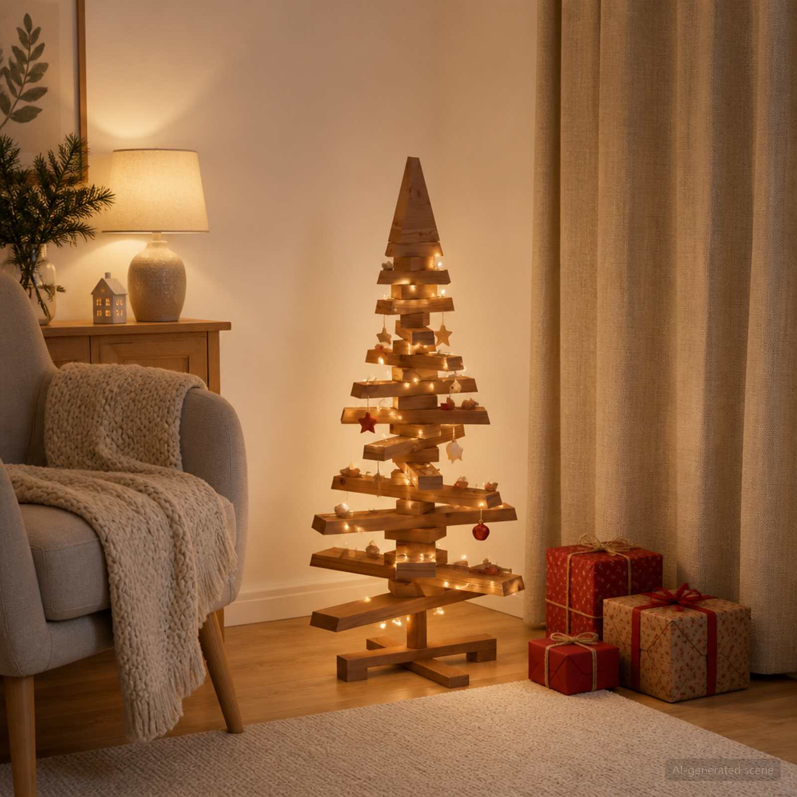 Albero di Natale in legno KOTKA 90 cm Legno Massello di Pino