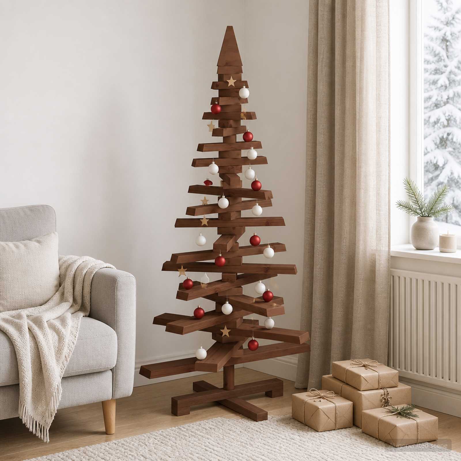 Albero di Natale in legno KOTKA 120 cm Legno Massello di Pino