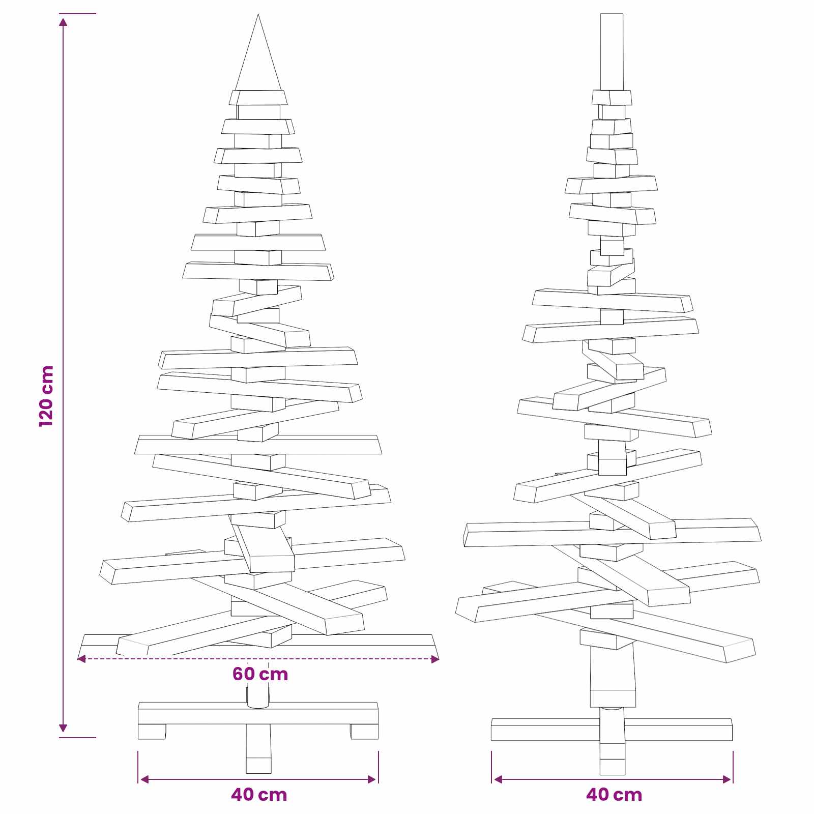 Albero di Natale in legno KOTKA 120 cm Legno Massello di Pino